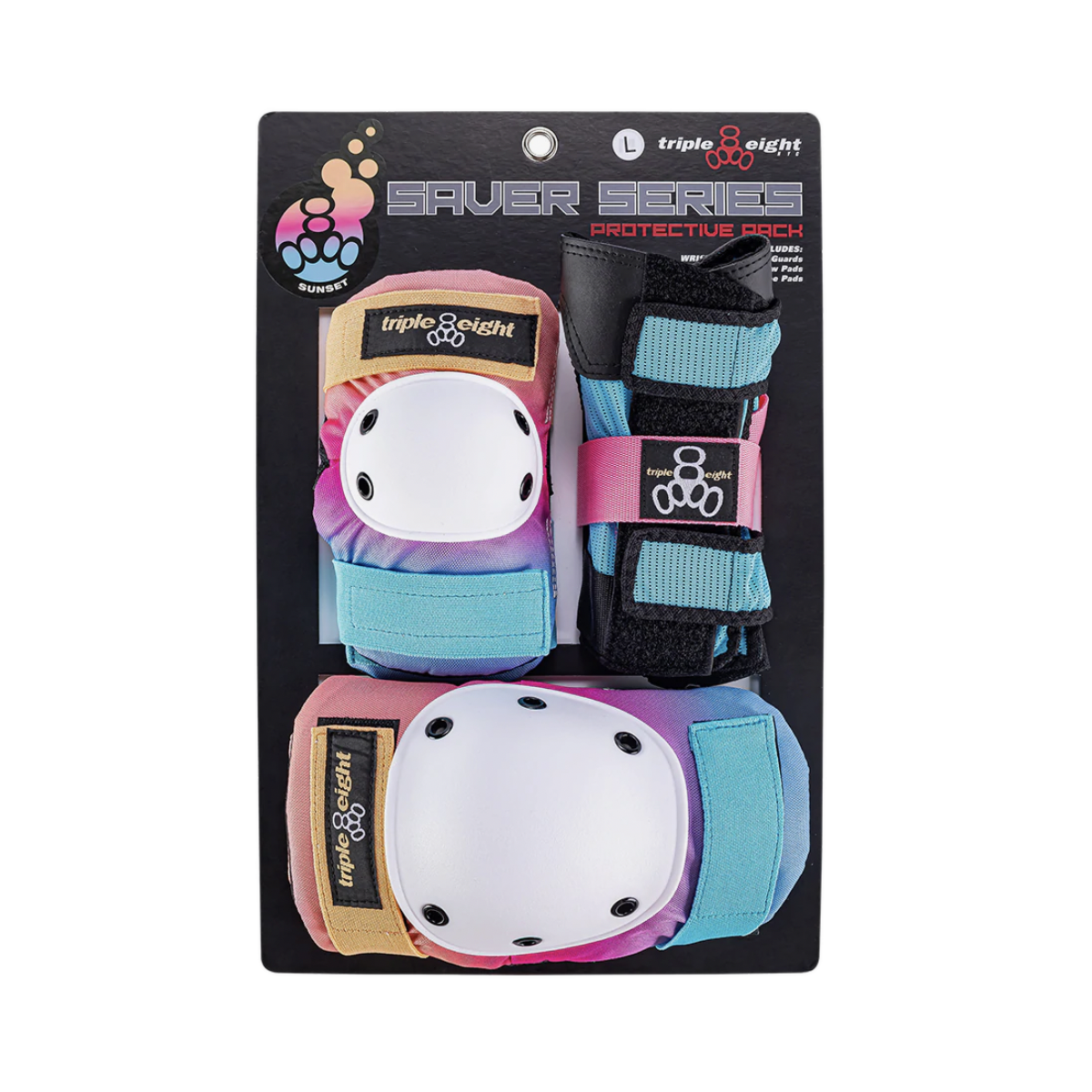 T8 Saver High Impact Protective Gear Set for Skateboarding - 3 Pack (Sunset Color) - Ideal for Skateboarders, Roller Skaters & Extreme Sports Enthusiasts