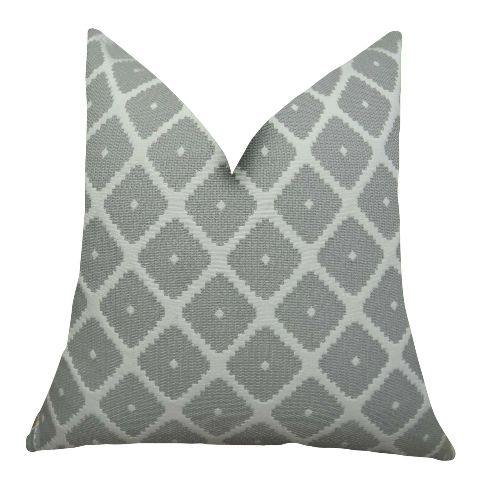 Modern Geometric Decorative Throw Pillow - Grey & White Designer Accent Cushion for Sofa, Bed, Living Room - Made in USA (11196)