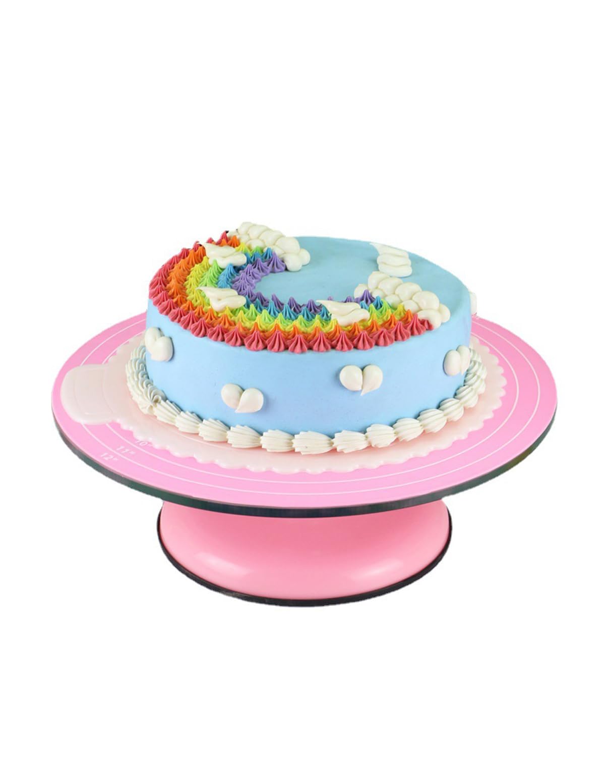 Non-Stick Heat Resistant Silicone Baking Mat with Measurements - Perfect for Cake Decorating, Pastry Making & Baking on Turntable Stands (Pink) | Ideal for Home Bakers & Professional Chefs