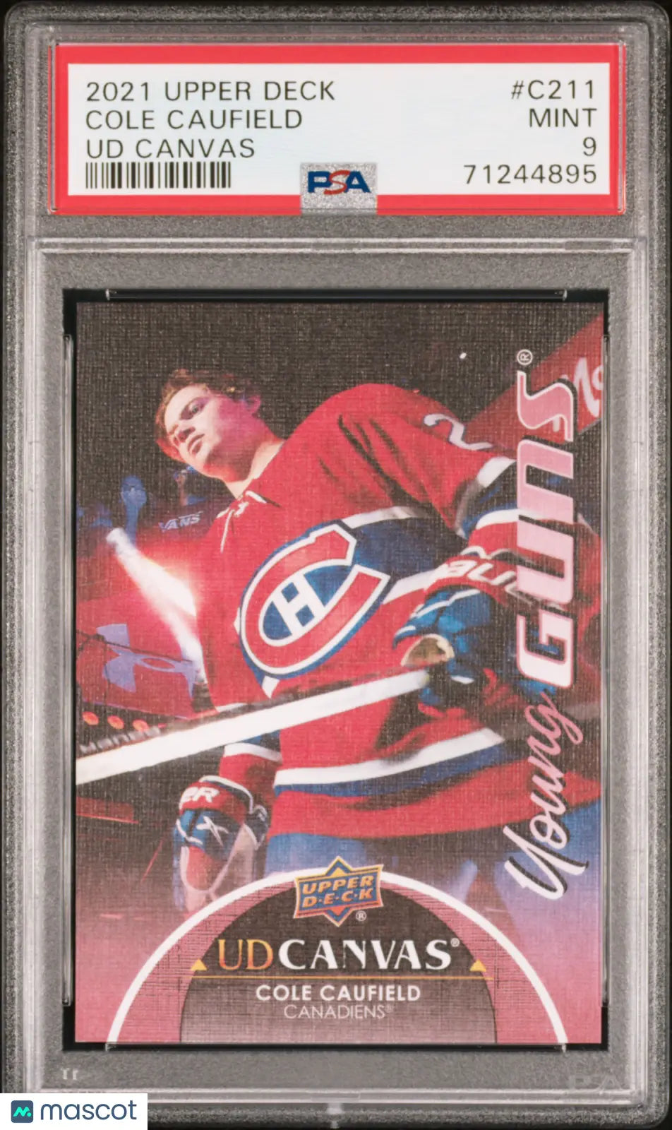 2021-2022 Upper Deck Series 2 UD Canvas Young Guns Cole Caufield Rookie Card PSA 9 Mint - Perfect for Hockey Card Collectors and Montreal Canadiens Fans