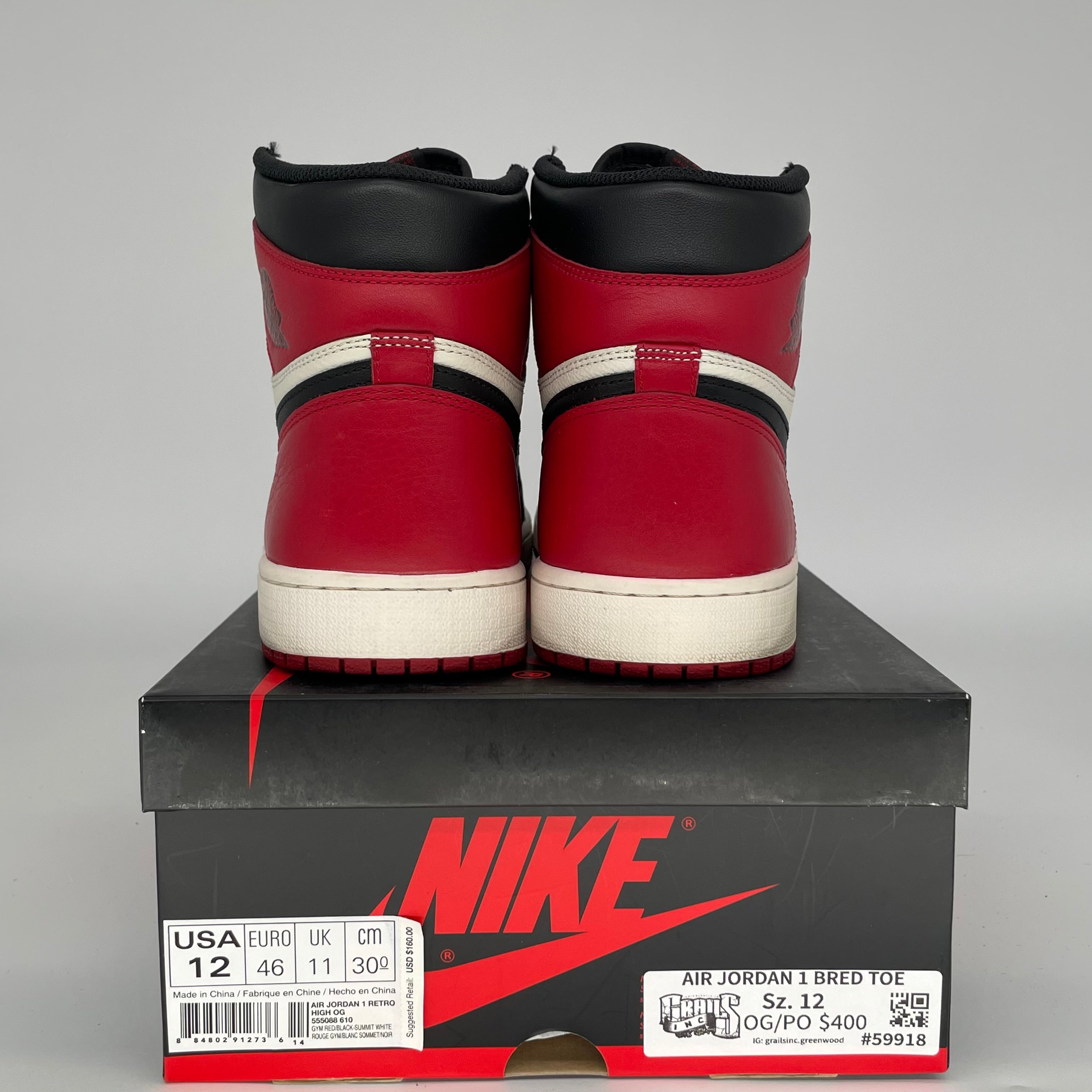 Air Jordan 1 Retro High OG 'Bred Toe' Men's Basketball Shoes Size 12 - 555088-610 | Authentic Sneakers for Streetwear, Sports & Collectors