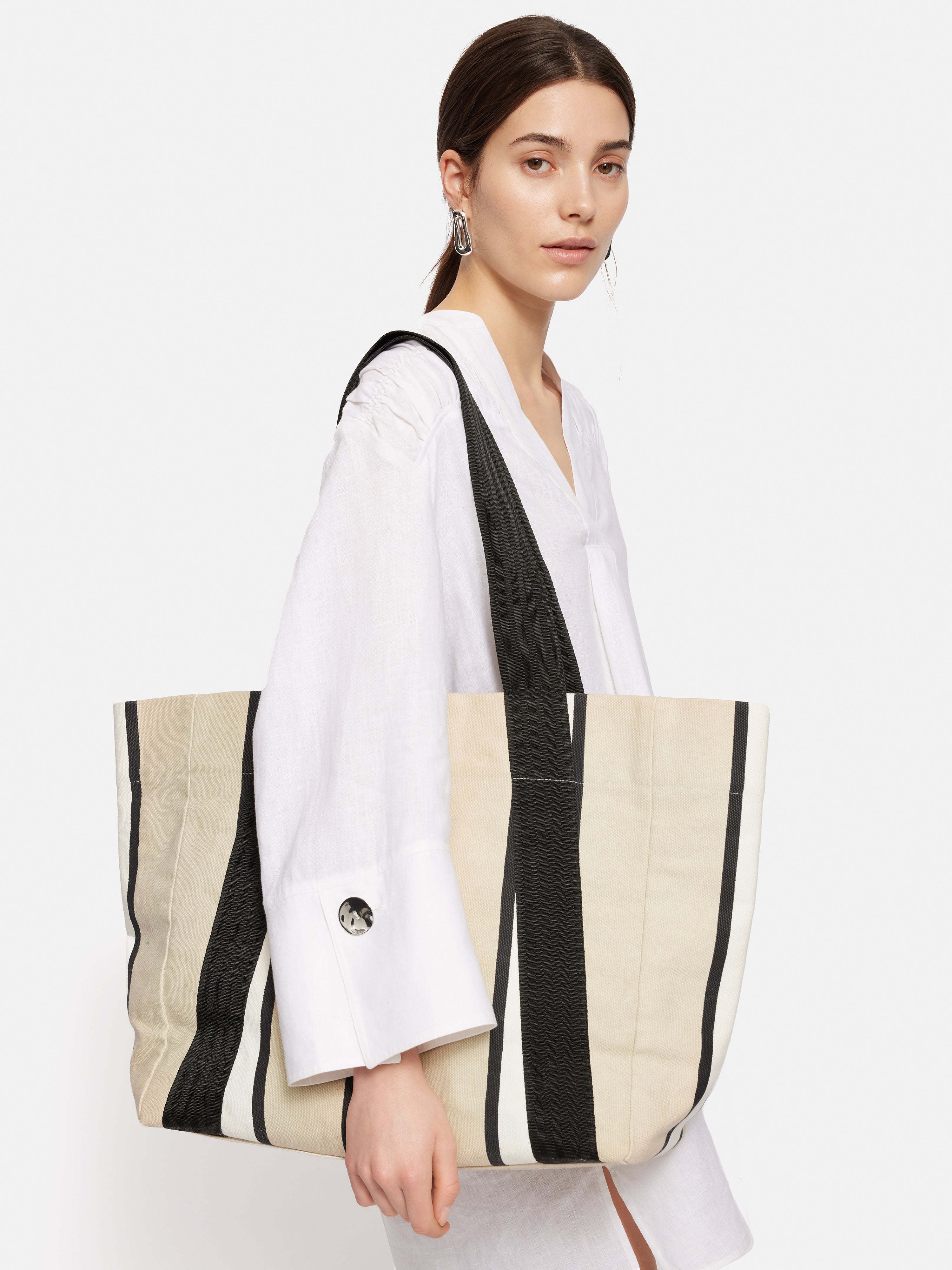 Oversized Striped Canvas Tote Bag for Women - Large Beach Bag with Pockets - Perfect for Shopping, Travel & Work Commute