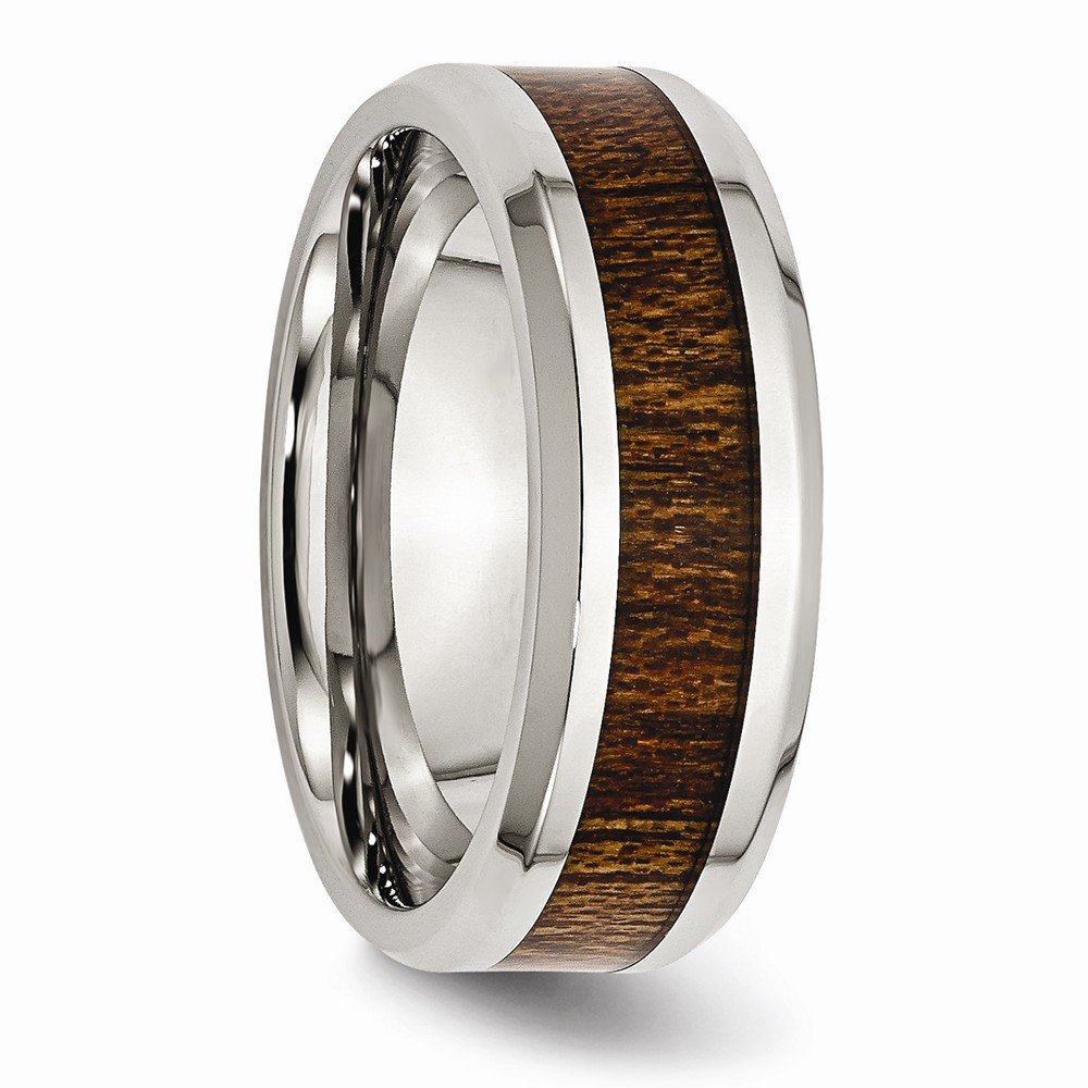 Diamond2Deal 8mm Stainless Steel Ring with Polished Brown Wood Inlay & Enamel - Elegant Jewelry for Women, Perfect for Weddings, Anniversaries and Gifts