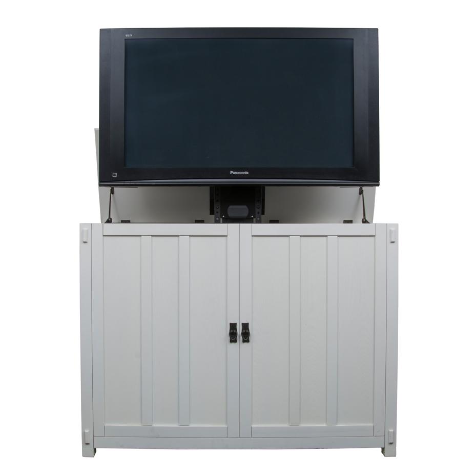Elevate 72013 White Mission Style Smart TV Lift Cabinet for 50 Inch Flat Screen TVs - Perfect for Living Room, Home Theater & Office Entertainment Setup