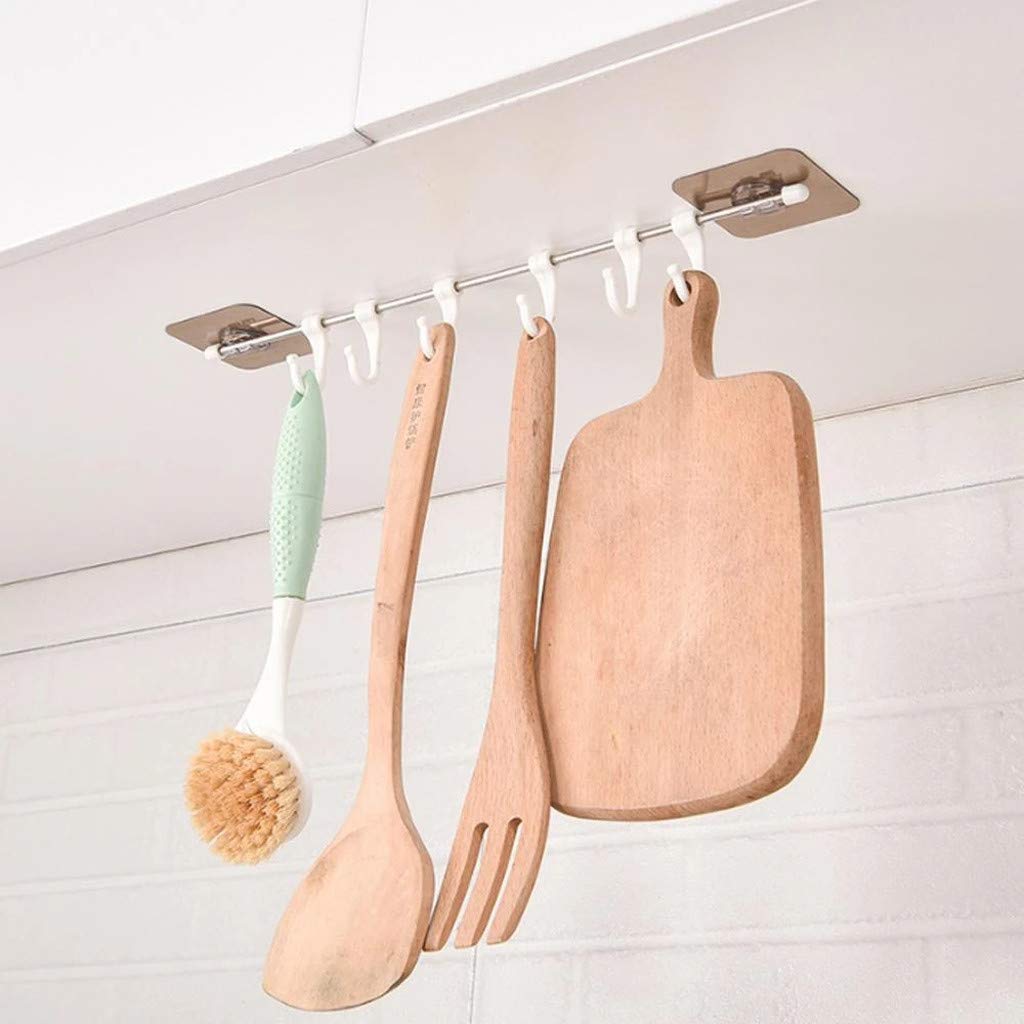 1 PC Self-Adhesive Wall Hooks - 6 Hooks Heavy Duty Sticky Hangers for Keys, Towels, Kitchen & Bathroom Organization - Space Saving Storage Solution for Home, Office, Dorm (White) - Perfect for Hanging Coats, Hats, Bags & More