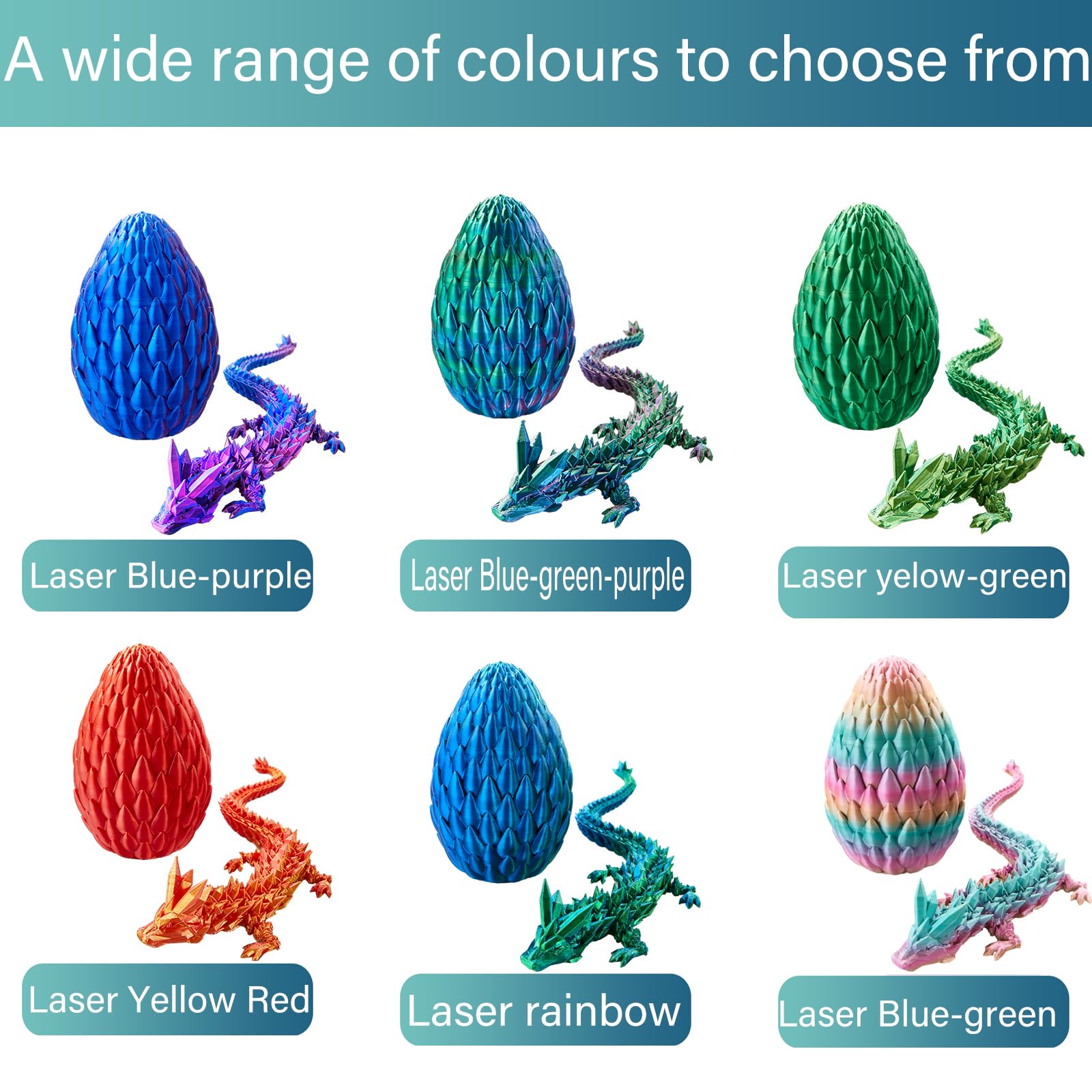 3D Printed Articulated Dragon Toy with Crystal Egg - 15 Inch Fidget Dragon Decor for Home, Office & Car Desk - Unique Gifts for Kids & Classroom Rewards (Blue Green, Large TY-001) - Perfect for Stress Relief, Fantasy Collectibles & D&D Game Accessories