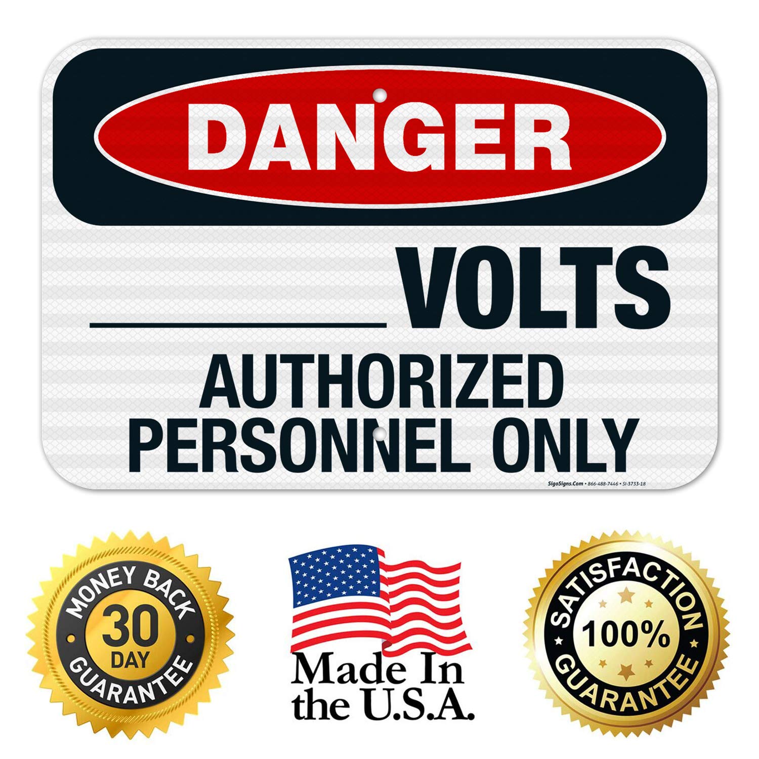 OSHA Danger Sign - Volts Authorized Personnel Only - 12x18 Inches Reflective Aluminum Safety Sign - 3M EGP .063 Fade Resistant - Indoor/Outdoor Use - Made in USA - Perfect for Electrical Rooms, Construction Sites & Hazardous Areas