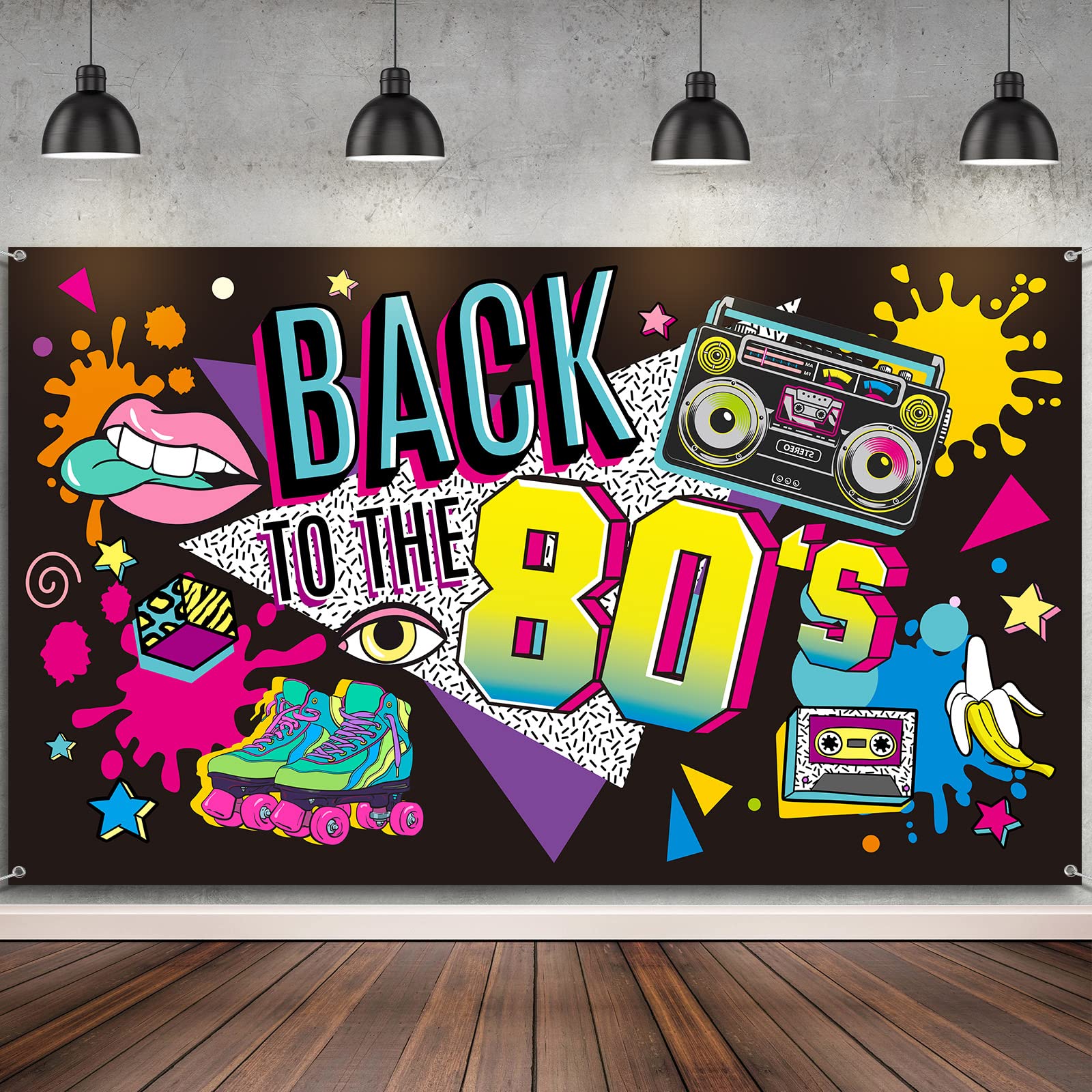 80's Party Banner Backdrop - 73x43 Inch Retro Photo Background for Events & Photography