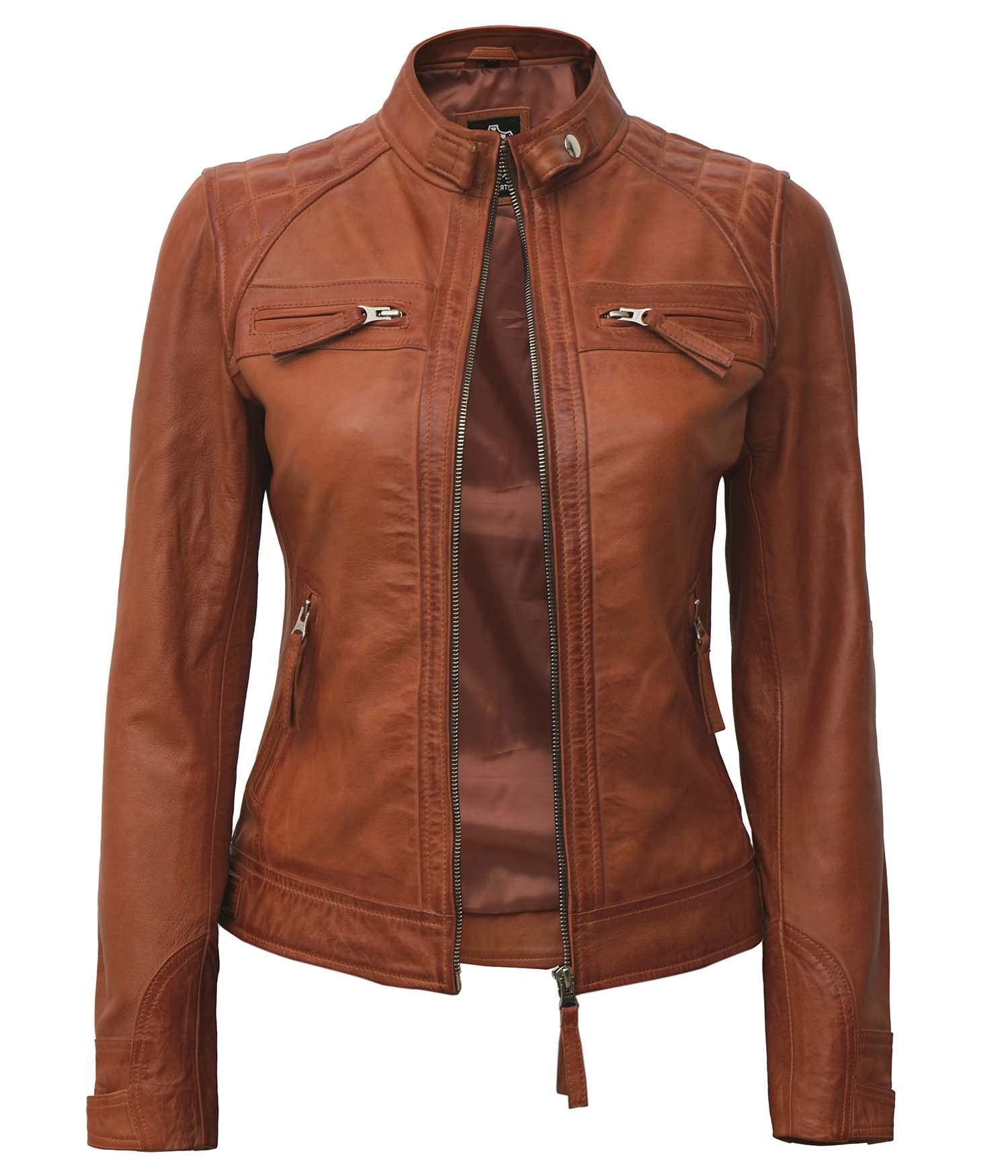 Genuine Real Leather Jacket for Women - Cafe Racer Style with Natural Grain & Stand Collar - Motorcycle Jacket for Bikers - Perfect for Riding, Casual Wear & Outdoor Adventures