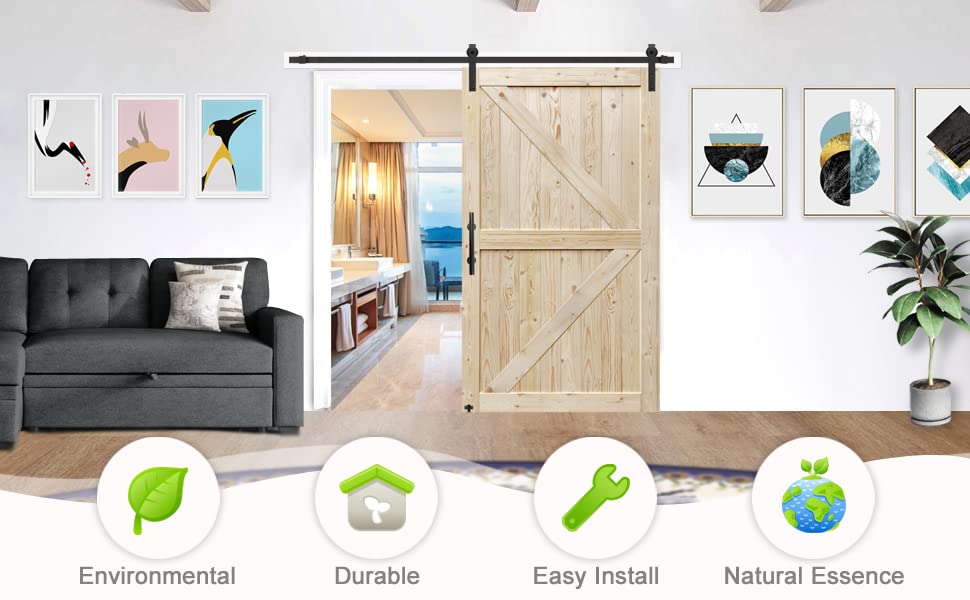 40x84 Inch Unfinished British Brace Knotty Barn Door with 6.6FT Sliding Hardware Kit - Double Surface, Easy Assembly for Rustic Home & Office Decor