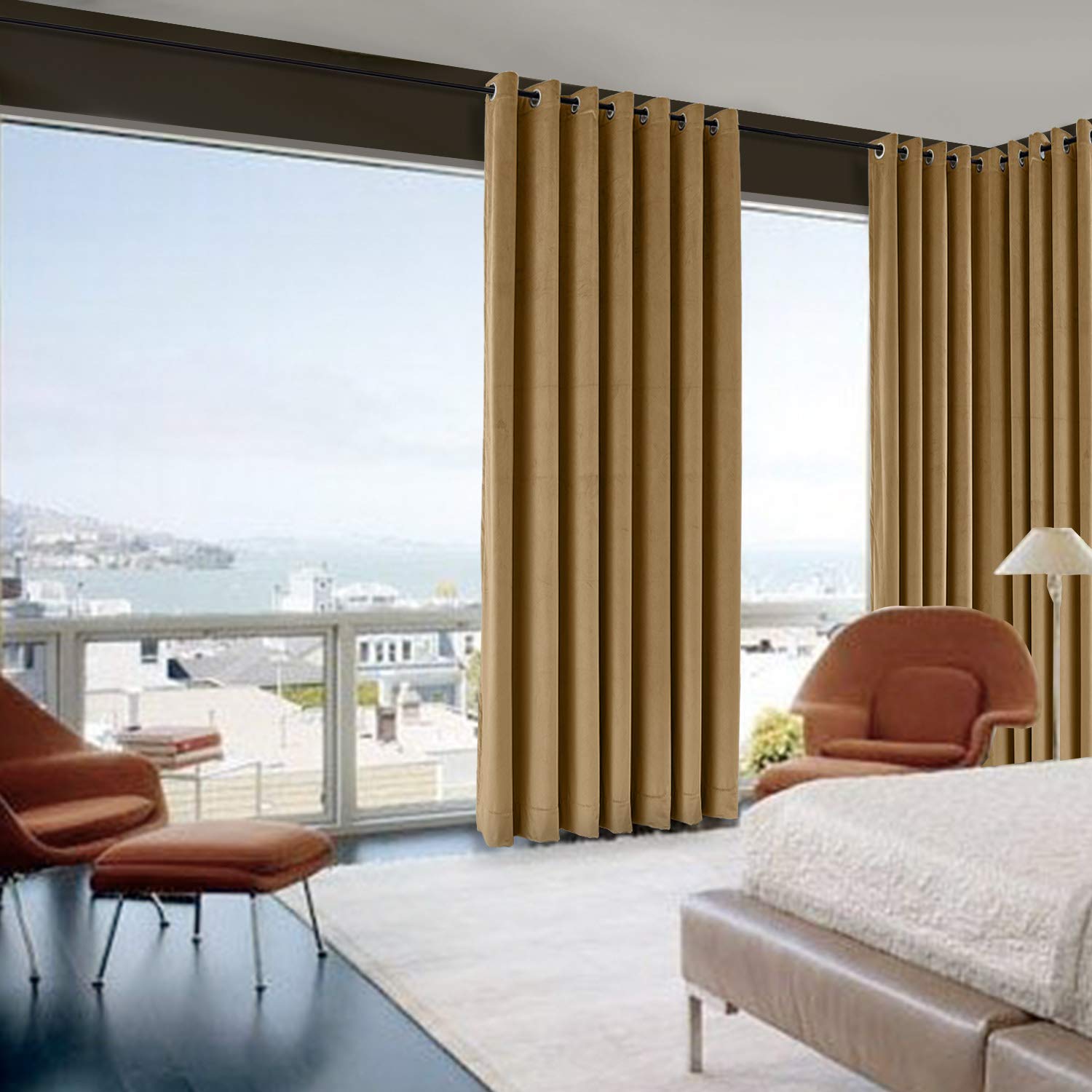 Premium Blackout Curtains for Sliding Glass Doors - Extra Wide 120x96 Inch Thermal Insulated Velvet Grommet Panels - Room Darkening & Noise Reducing - Sable Color (1 Panel) - Perfect for Bedrooms, Home Theater & Office Privacy