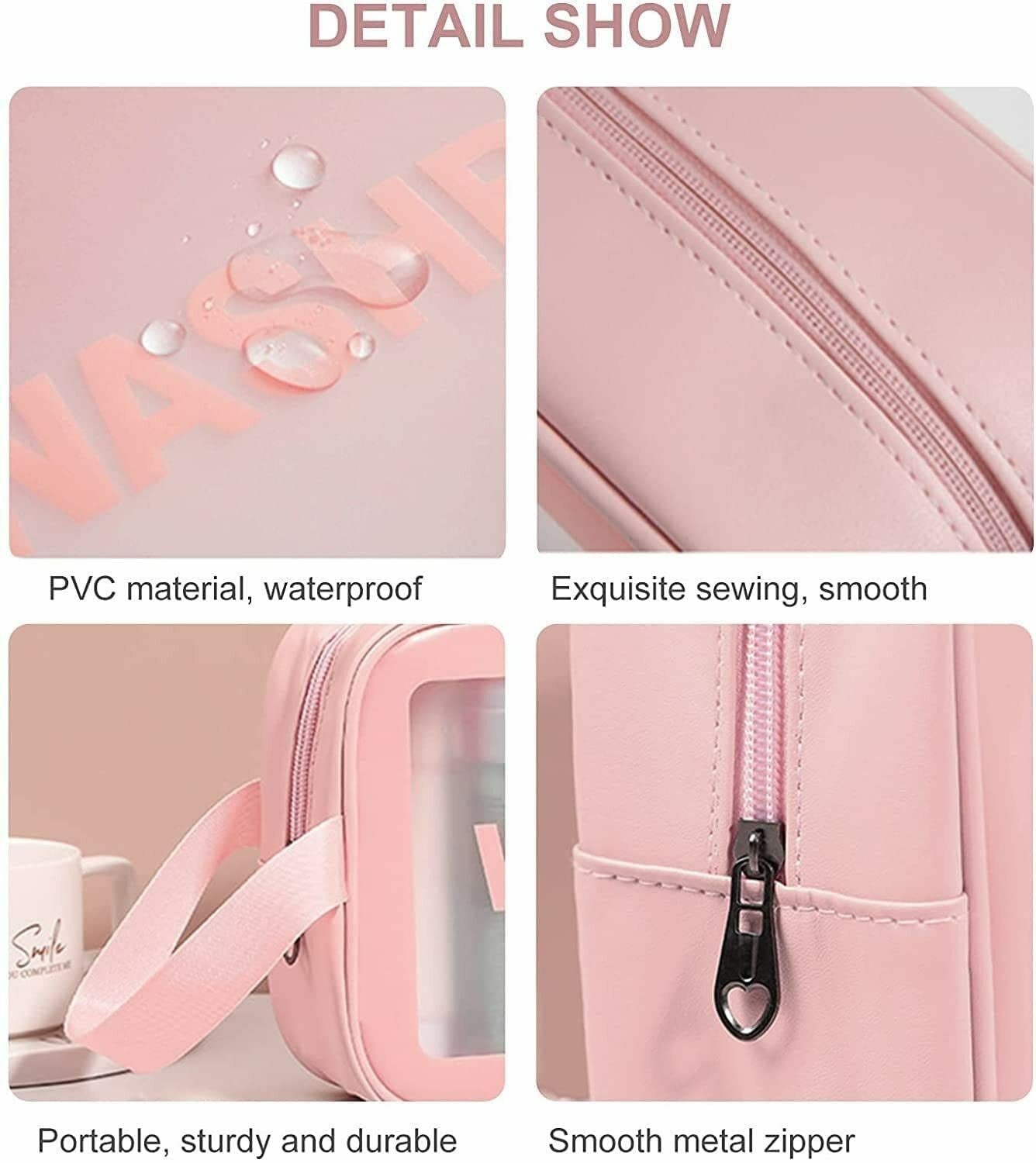 HIMART 3-Piece Pink Makeup Pouch Set for Women - Travel & Home Organizer