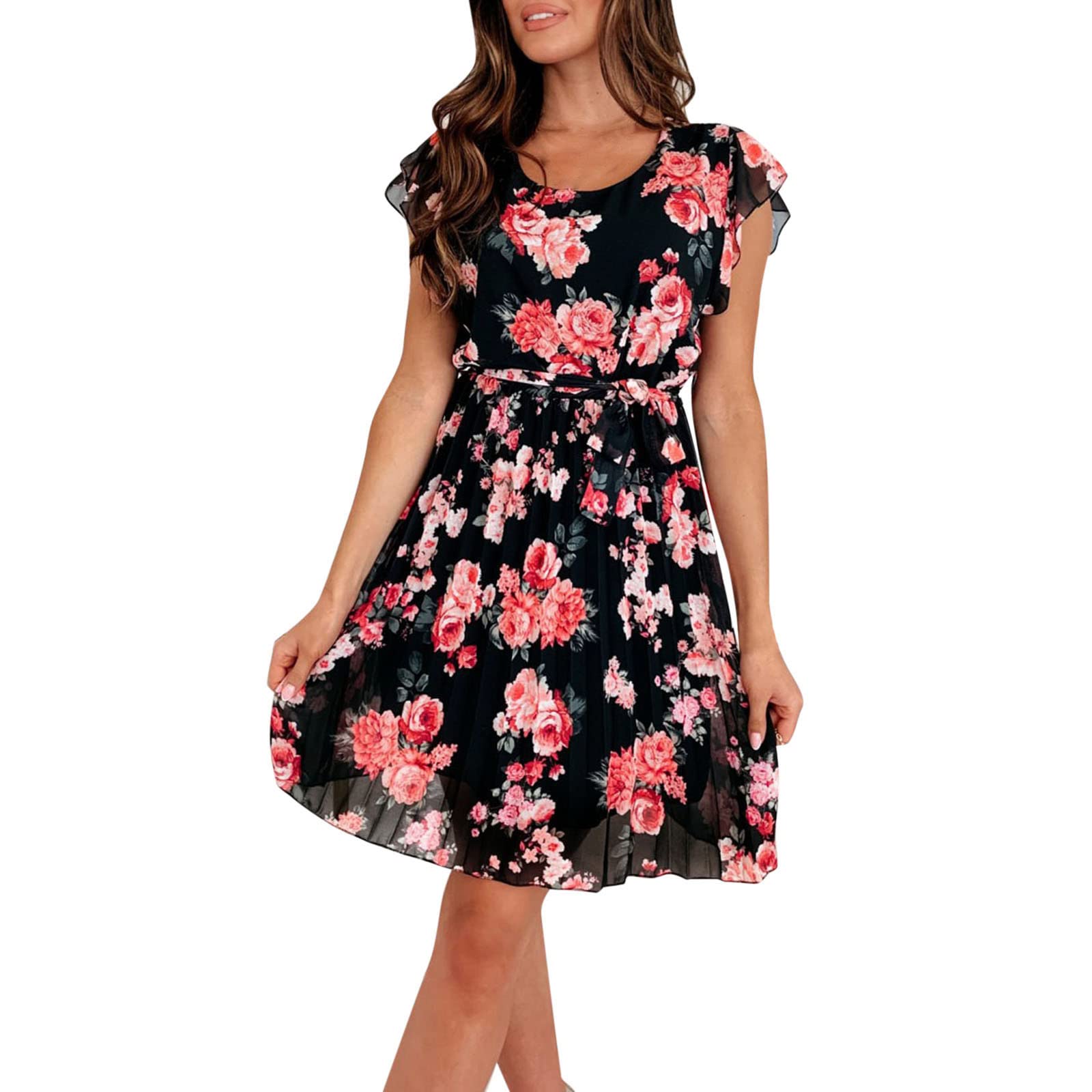 Women's Summer Wedding Guest Dress - Short Sleeve Boho Floral Mini Dress with O-Neck & A-Line Cut | Perfect for Beach Weddings, Garden Parties & Casual Summer Events