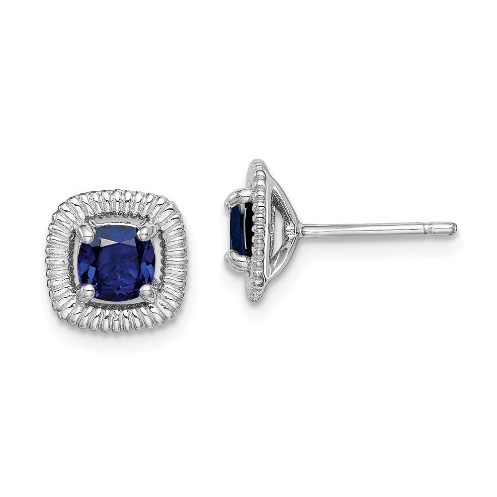 925 Sterling Silver Rhodium Plated Sapphire Square Post Earrings for Women - 9.15x9.1mm Elegant Jewelry Gift for Birthday, Anniversary & Special Occasions