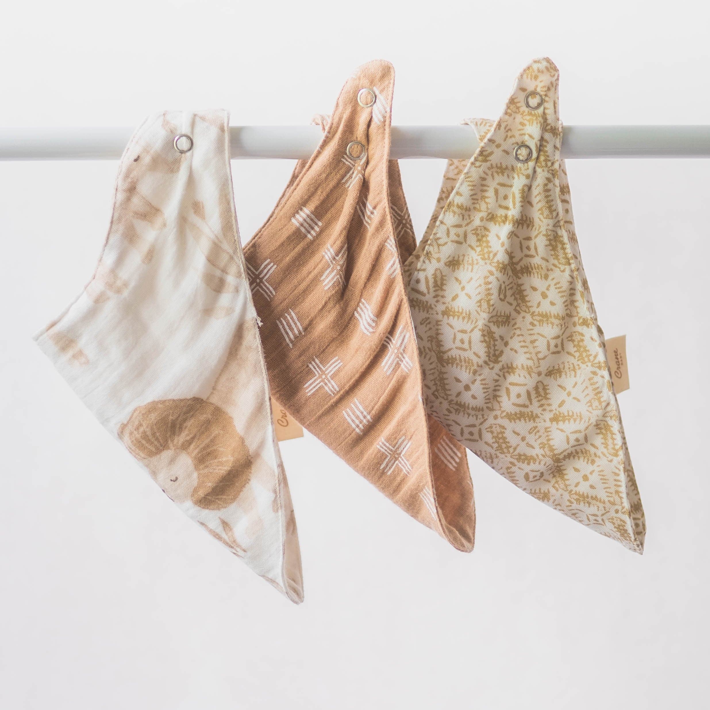 Crane Baby Kendi 3-Piece Muslin Bib Set - Soft, Absorbent & Adorable for Feeding Time & Messy Play