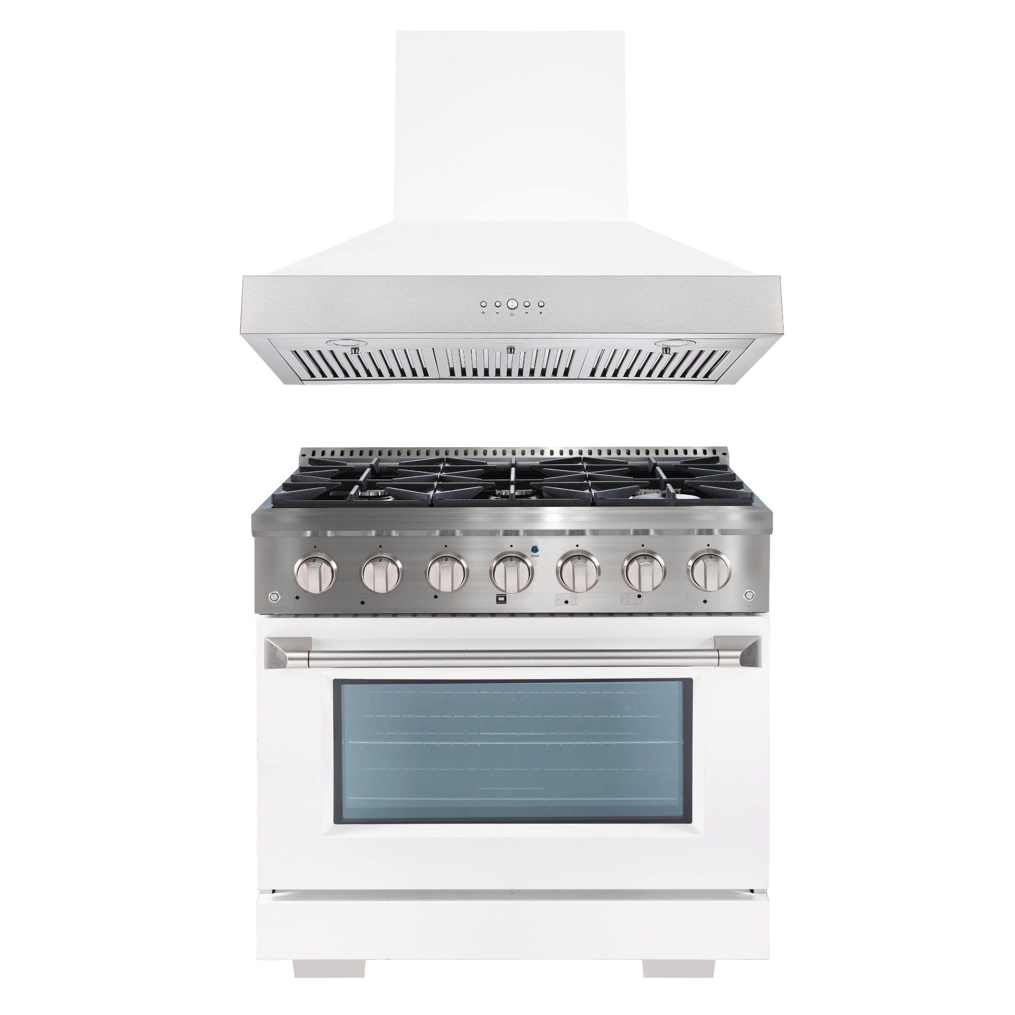Ancona 2-Piece 36-Inch Gas Range with Convection Oven & 600 CFM Wall Mount Pyramid Range Hood - Professional Kitchen Appliance Set for Home Chefs and Cooking Enthusiasts