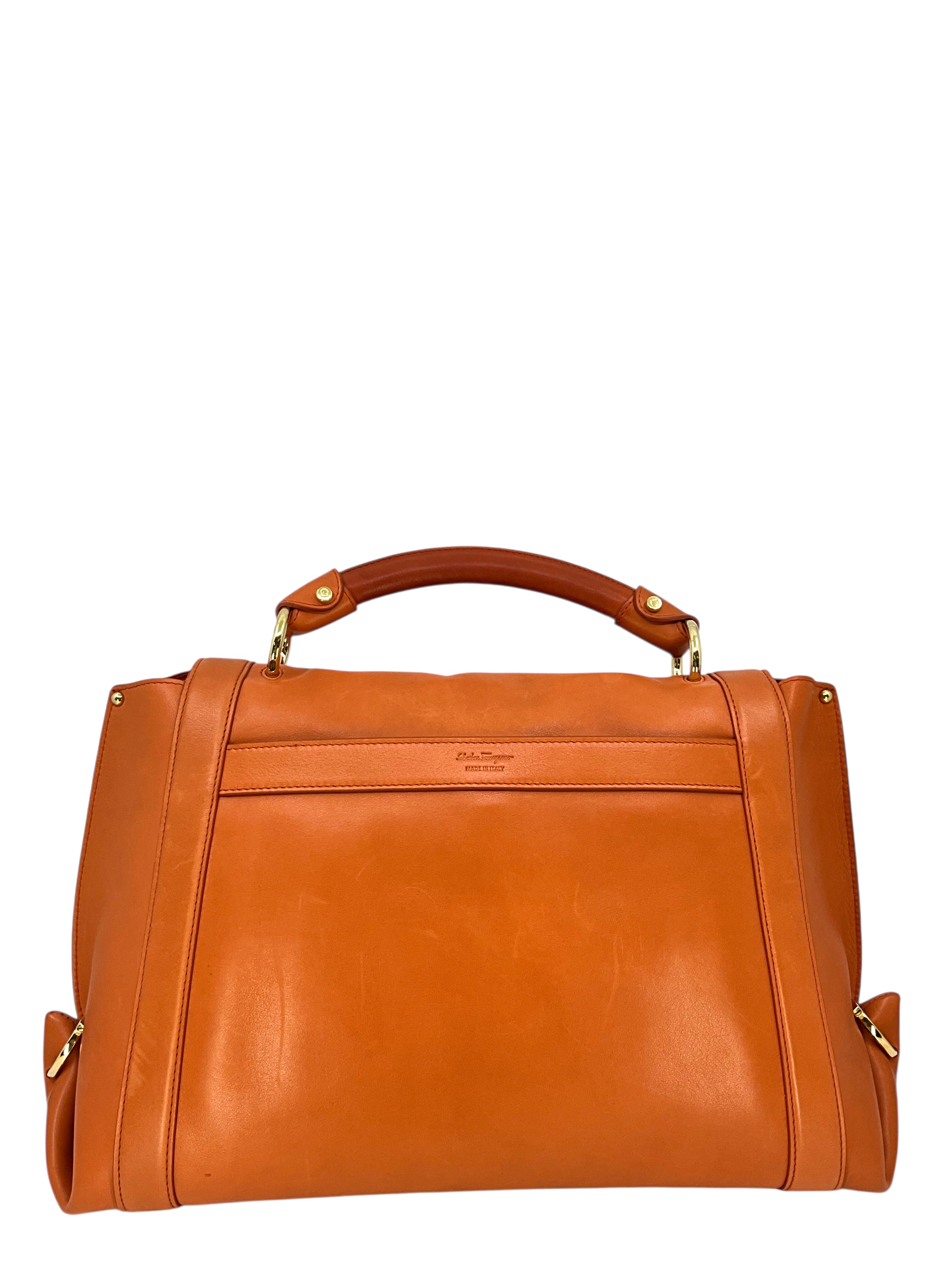 Salvatore Ferragamo Suzanna Gancini Calfskin Leather Satchel Handbag for Women | Luxury Designer Tote Purse for Work, Travel & Everyday Use