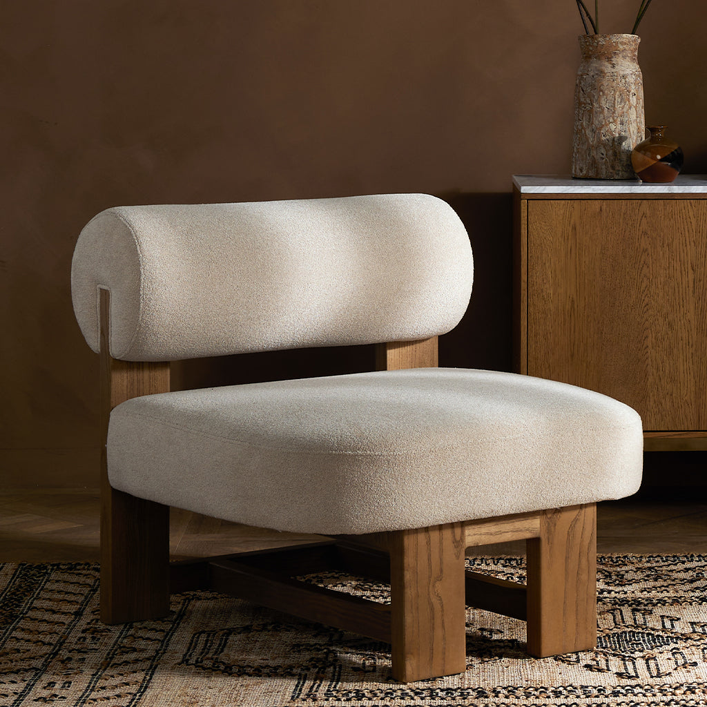 Malta Chair - Modern Piermont Oyster Accent Chair for Living Room, Bedroom & Office - Comfortable Upholstered Lounge Chair with Wooden Legs