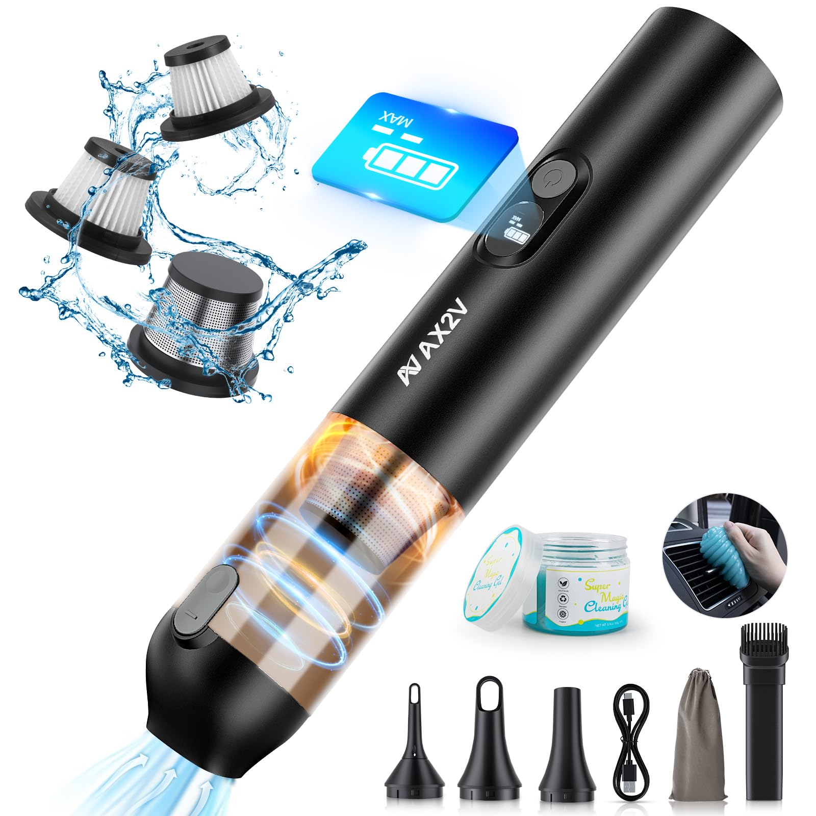 Powerful 19000PA Cordless Handheld Car Vacuum Cleaner - Rechargeable, Low Noise, Portable with Cleaning Gel - Perfect for Car Detailing, Keyboard Cleaning & Home Use