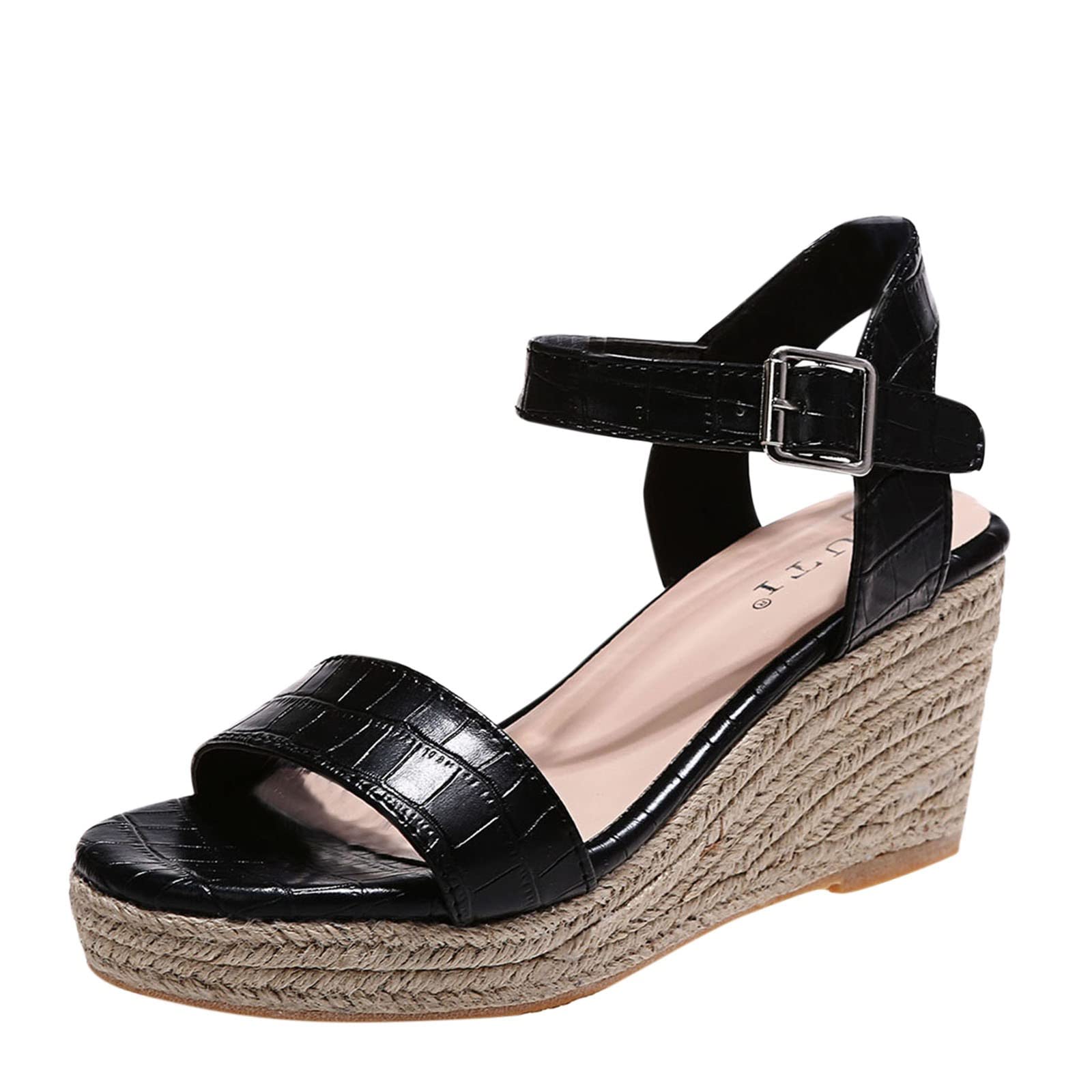 Women's Fashion Espadrille Sandals with Pattern Heel & Buckle - Spring Summer Wedge Heels in Animal Print Silver | Casual Outing, Beach Vacation, Party Wear