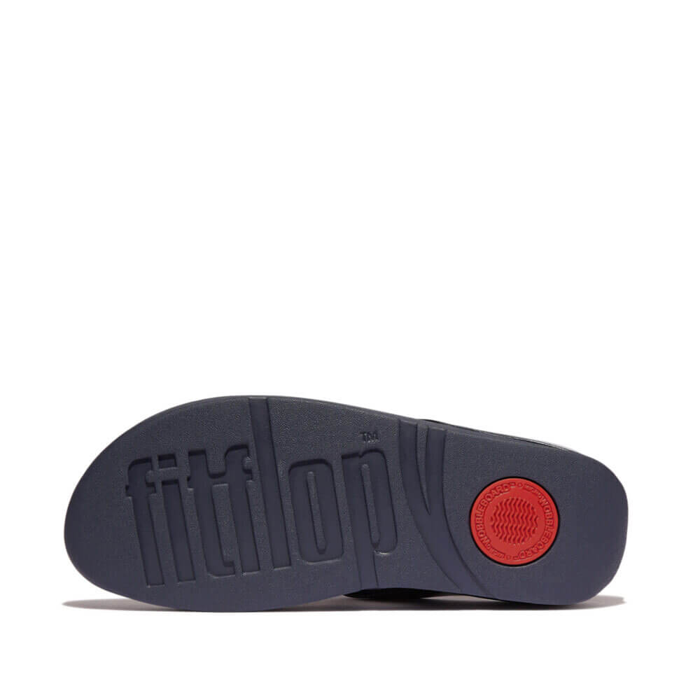 FitFlop Fino Bauble Bead Leather Sandals for Women - Comfortable Slide Sandals with Cushioned Footbed, Midnight Navy - Perfect for Beach, Vacation & Summer Outfits