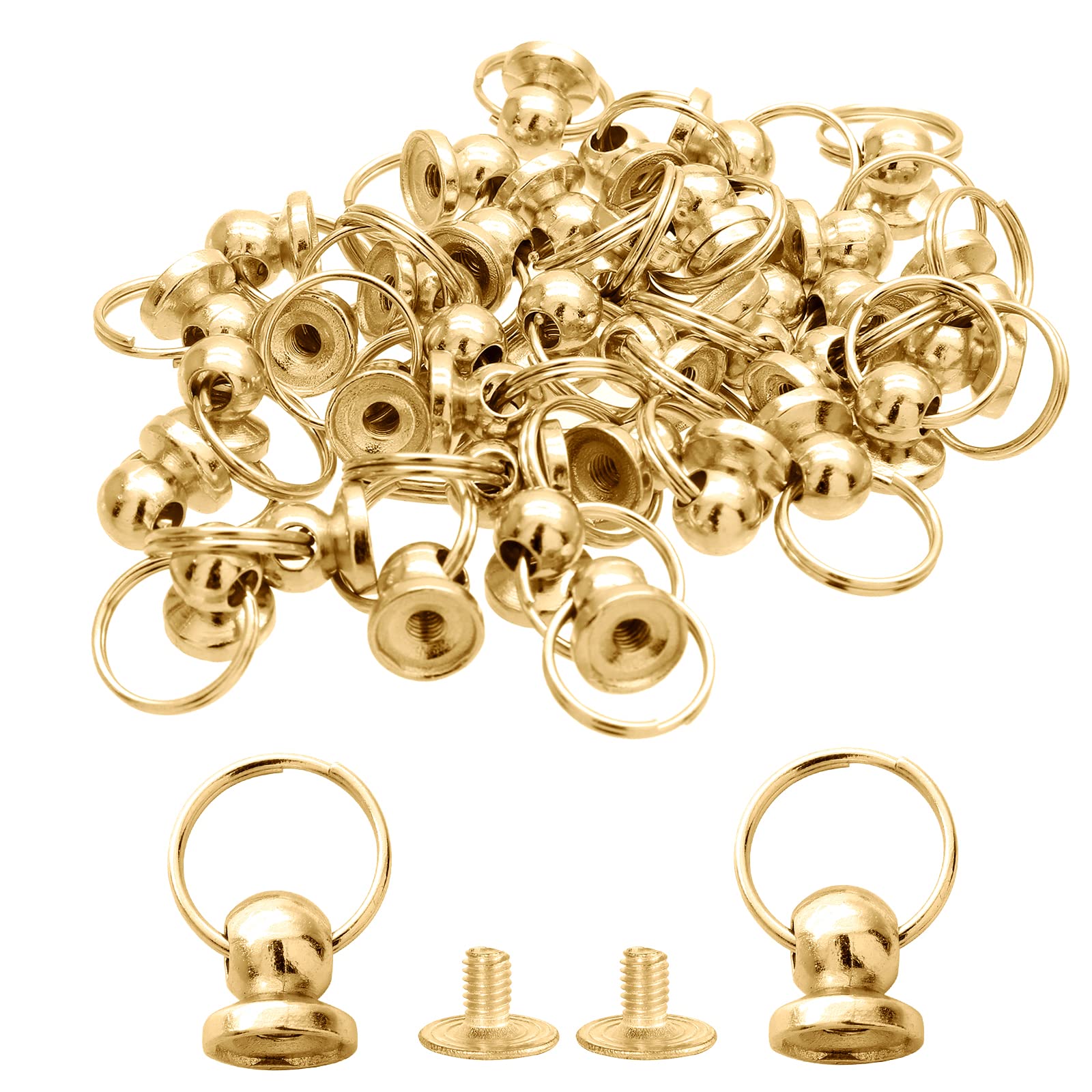 60Pcs Gold Screwback Round Head Rivet 8mm with Pull Ring - DIY Leather Craft Accessories for Purse, Handbag, Phone Case & Clothing | Perfect for Leatherworking, Fashion Design and DIY Projects