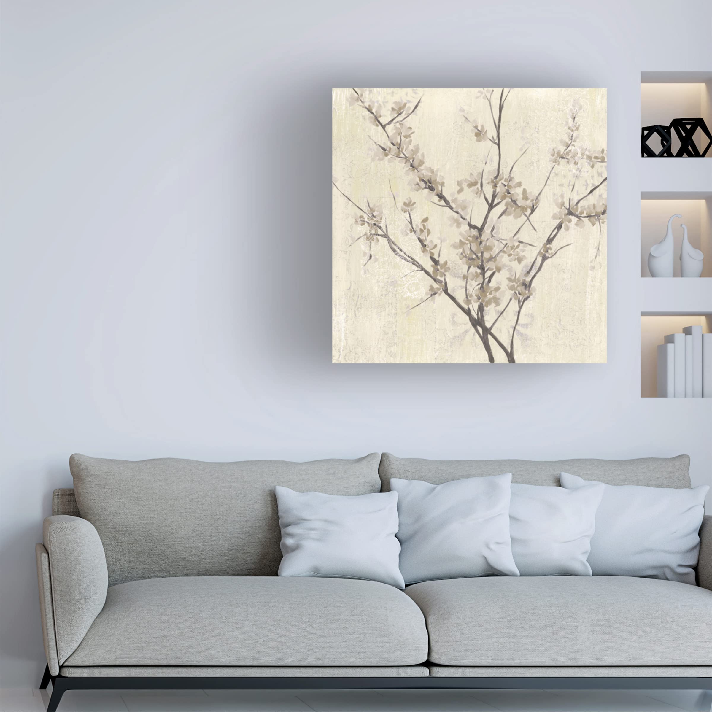 Jennifer Goldberger 'Neutral Blossoms On Cream I' Floral Canvas Wall Art Print - Modern Botanical Home Decor for Living Room, Bedroom & Office