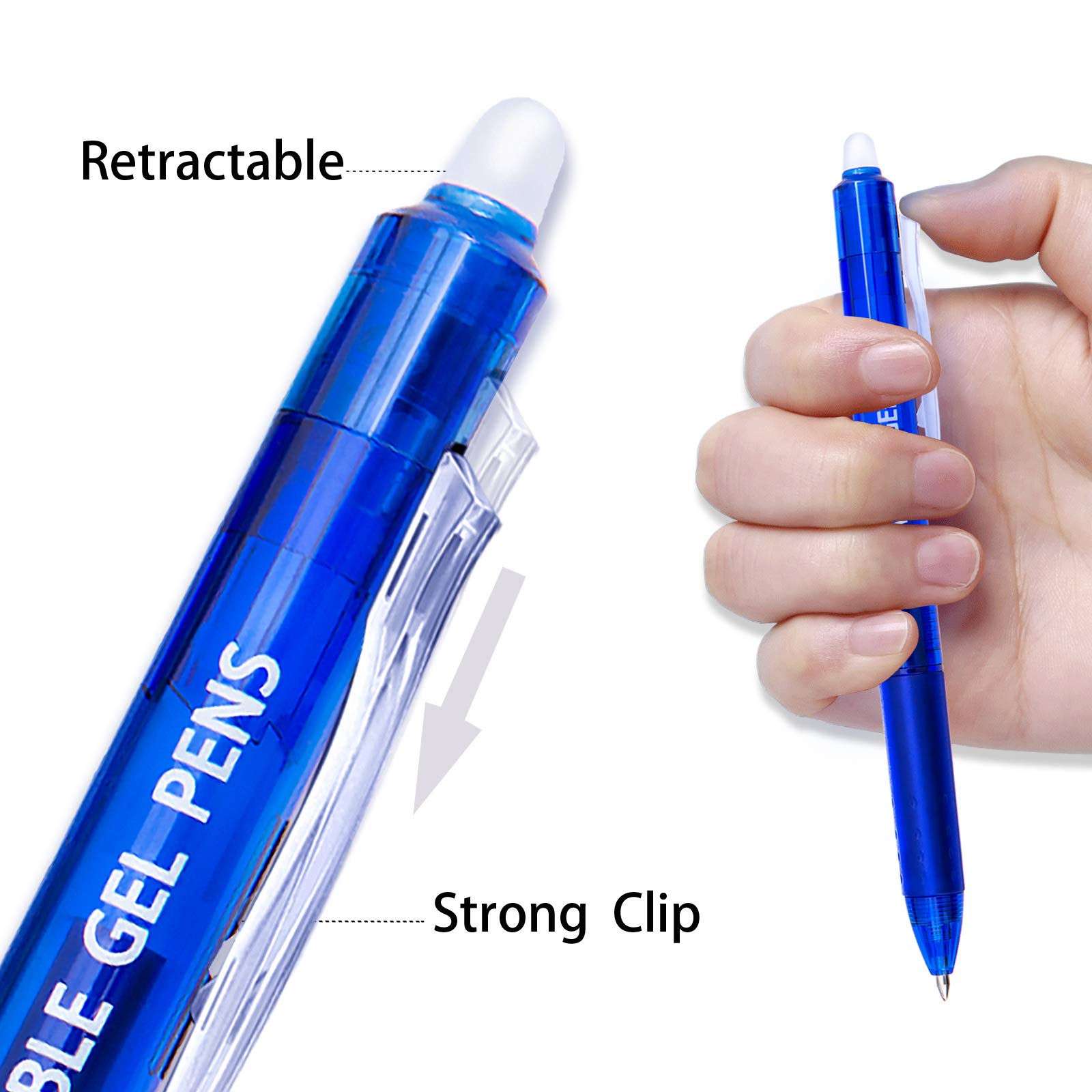 14 Colors Retractable Erasable Gel Pens - Fine Point Clicker Pens with 7 Black & 7 Blue Inks - Perfect for Planners, Journals, Crossword Puzzles & School Note Taking