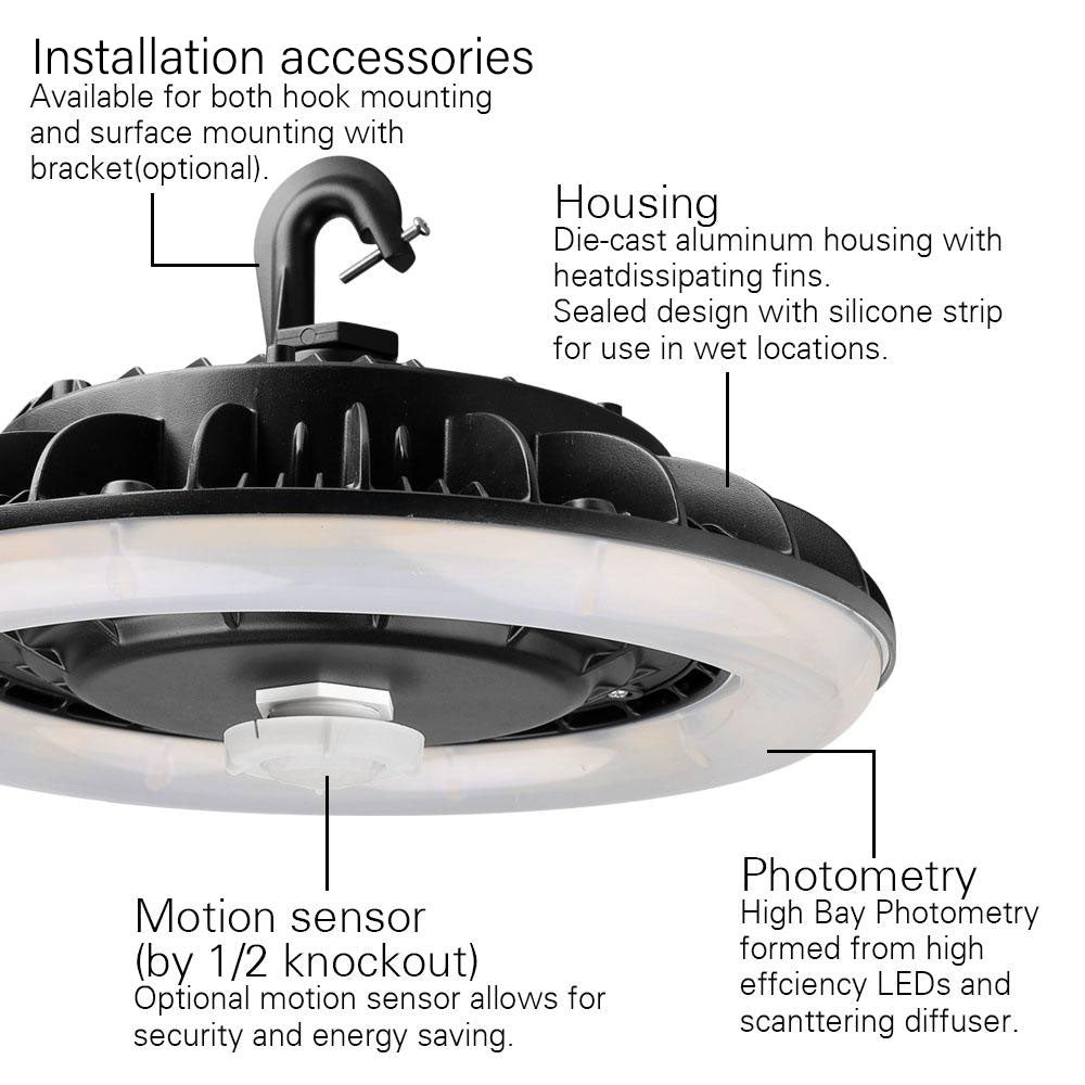 Konlite Round UFO Highbay Light - 140W, 17500 Lumens, 4000K Cool White, Frost Diffuser (400W Equivalent) - 120-277V - Perfect for Warehouses, Factories & Commercial Spaces