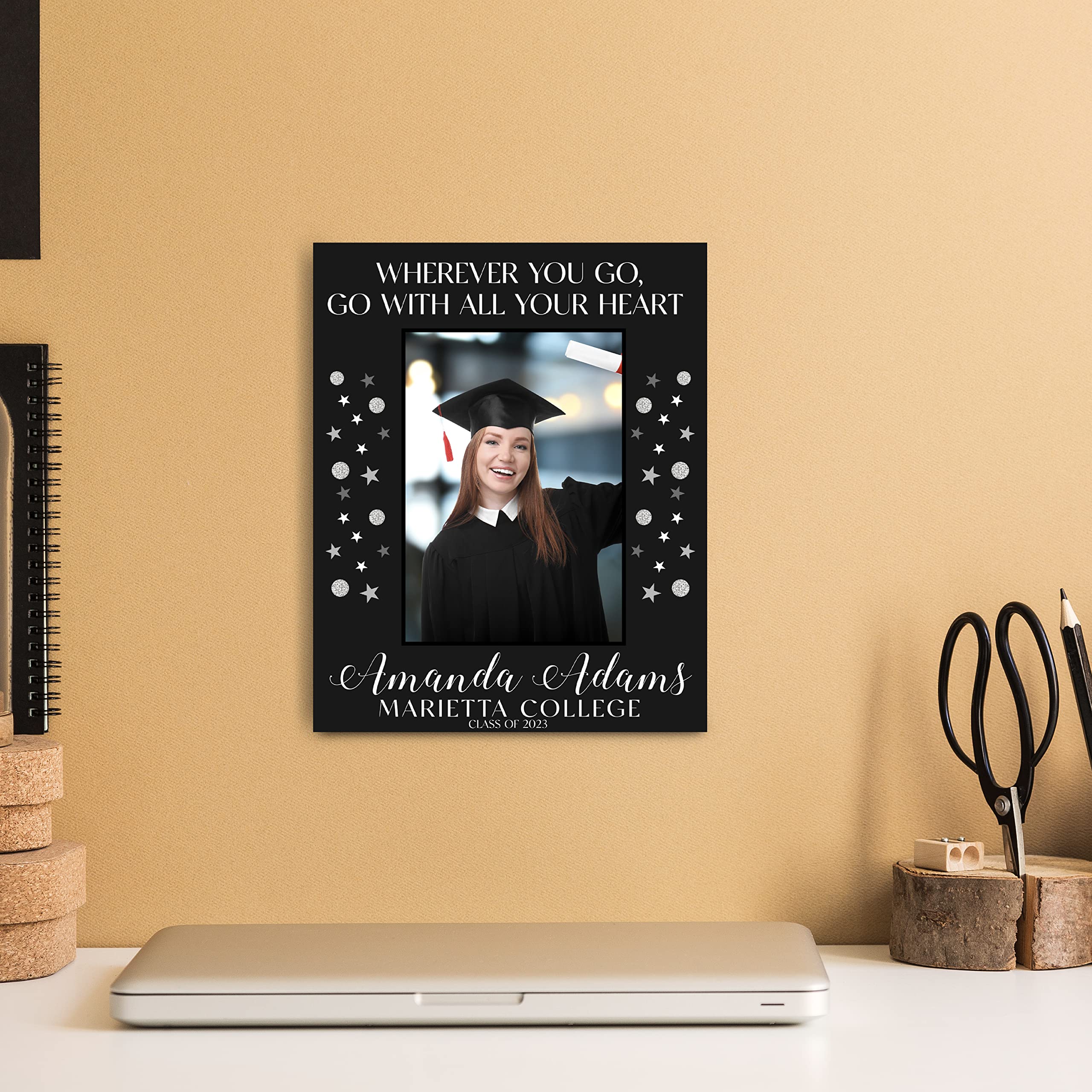 Personalized Graduation Picture Frame with Name & School - Custom 4x6 or 5x7 Photo Holder - Perfect Graduation Gift for High School, College & University Graduates (Class of 2023) - Great for Displaying Graduation Photos in Dorm Rooms, Offices or as Keepsake