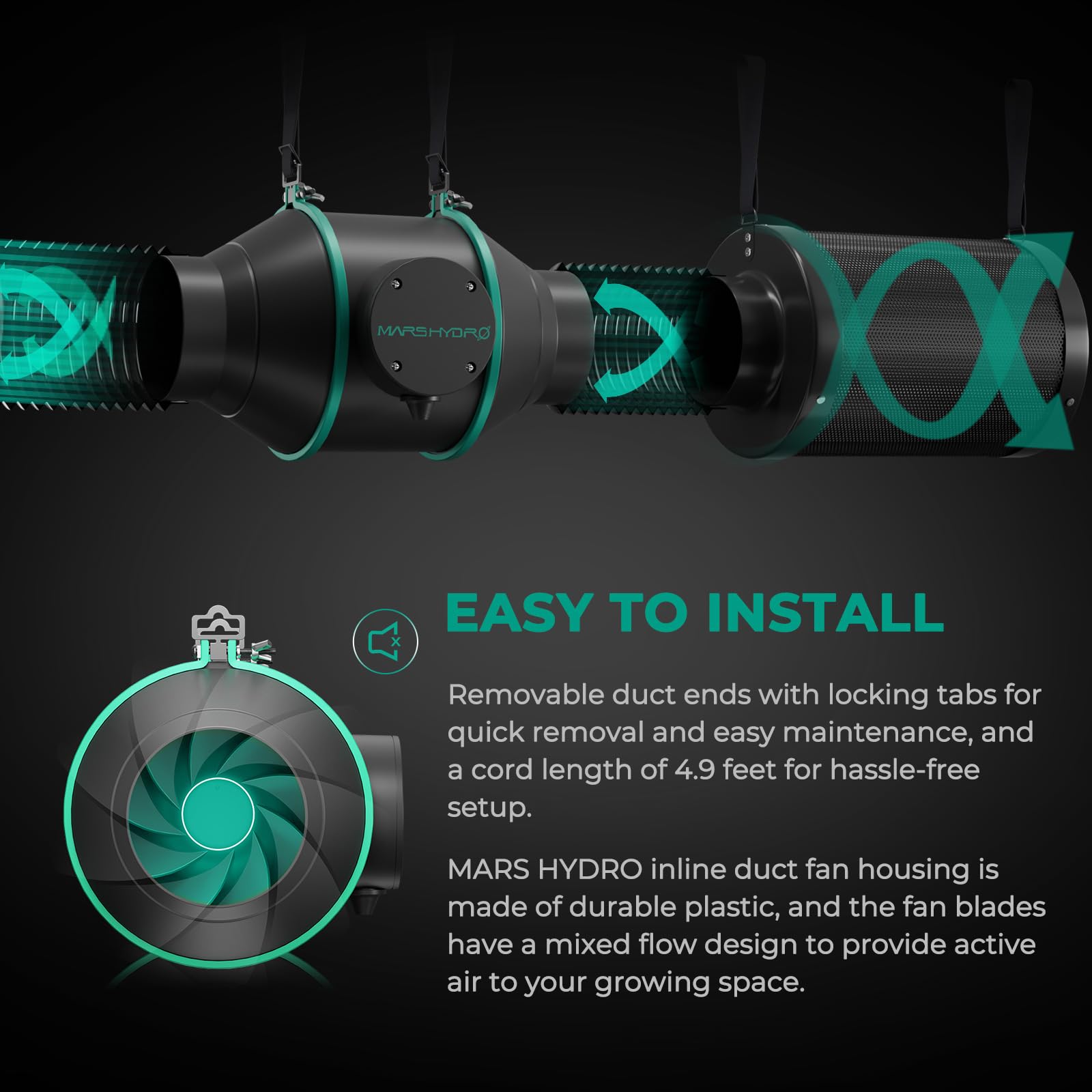 Mars Hydro 6 Inch Inline Duct Fan with Temperature Controller - High CFM Hydroponic Exhaust Fan for Grow Tents, Indoor Gardening & Ventilation Systems | Perfect for Grow Rooms, Greenhouses & Hydroponic Setups
