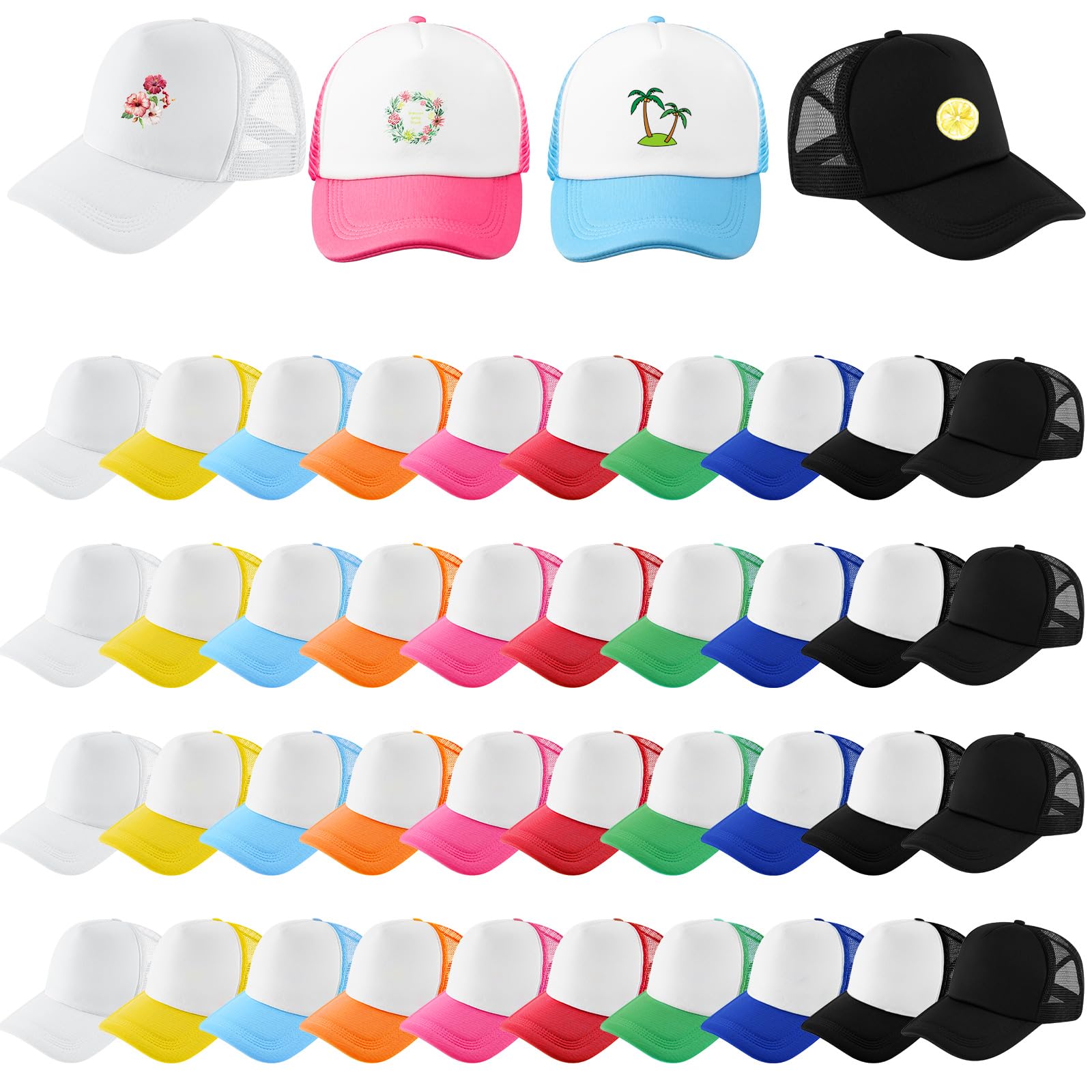 Hercicy 40 Pack Sublimation Blank Baseball Caps - Adjustable Mesh Trucker Hats for Men & Women - Polyester Golf Hats for Heat Transfer - Perfect for Sports, Outdoor Activities & Custom Printing