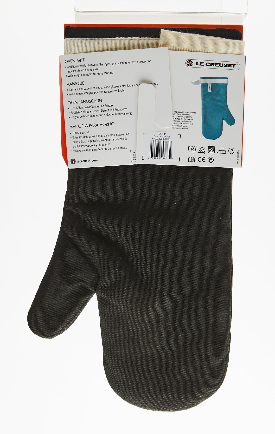Le Creuset Heat Resistant Oven Mitt - Premium Black Silicone Kitchen Glove for Baking, Grilling & Cooking - Perfect for Hot Pans, Pots & Baking Trays