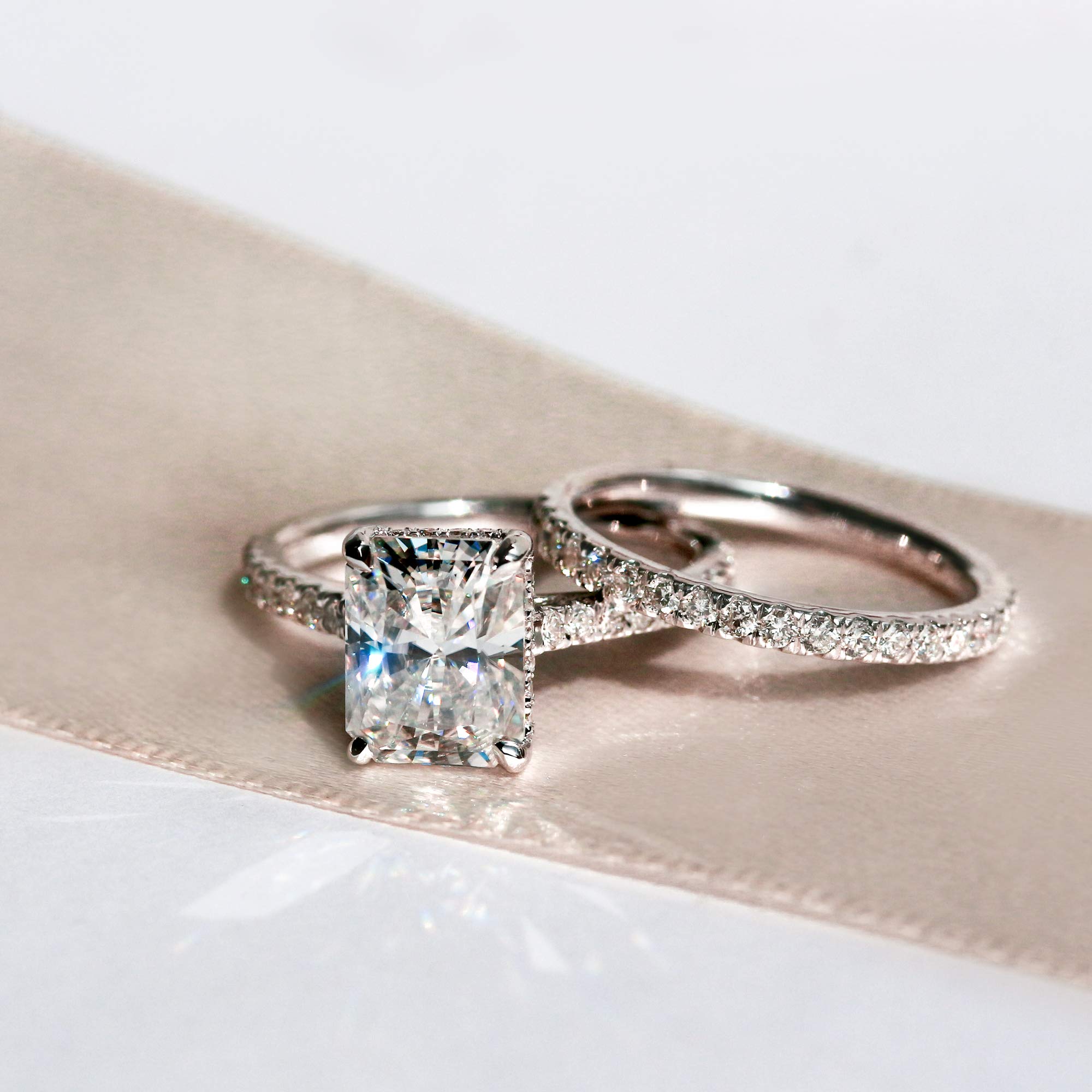 2.7ct Radiant Cut Moissanite Drop Halo Engagement Ring Set - Wedding, Anniversary & Proposal Jewelry for Women