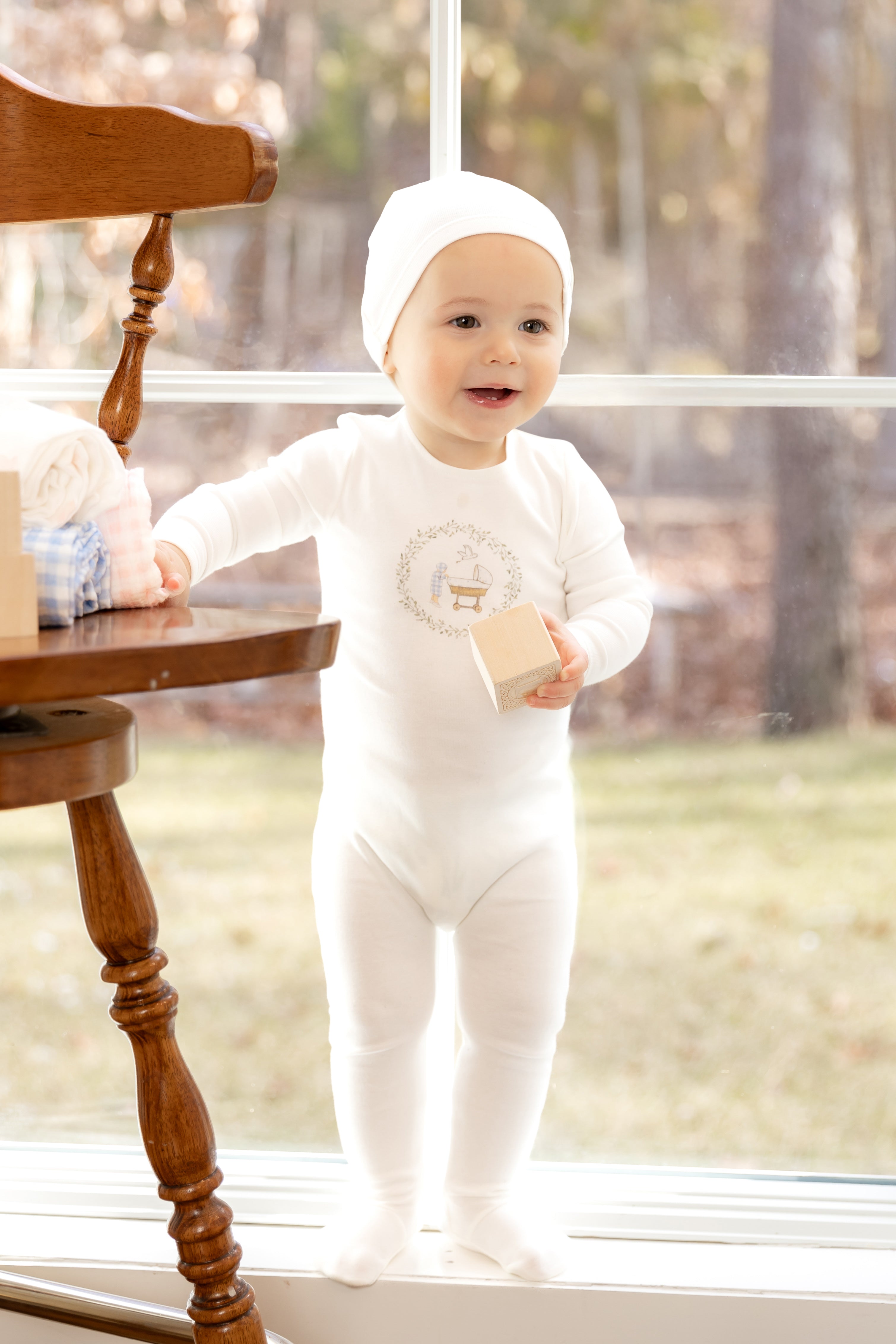 Adorable Gingham Cradle Set for Baby Boys - Cozy Footie Pajamas & Matching Beanie by Bee & Dee | Perfect for Newborn Photoshoots, Christenings & Gift Giving
