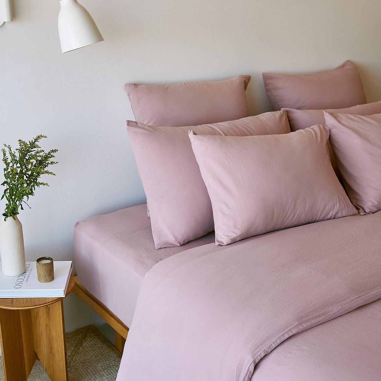 Tavira Washed Cotton Duvet Cover Set - Soft Pink Queen Size Bedding for Cozy Comfort | Perfect for Master Bedroom, Guest Room & Airbnb