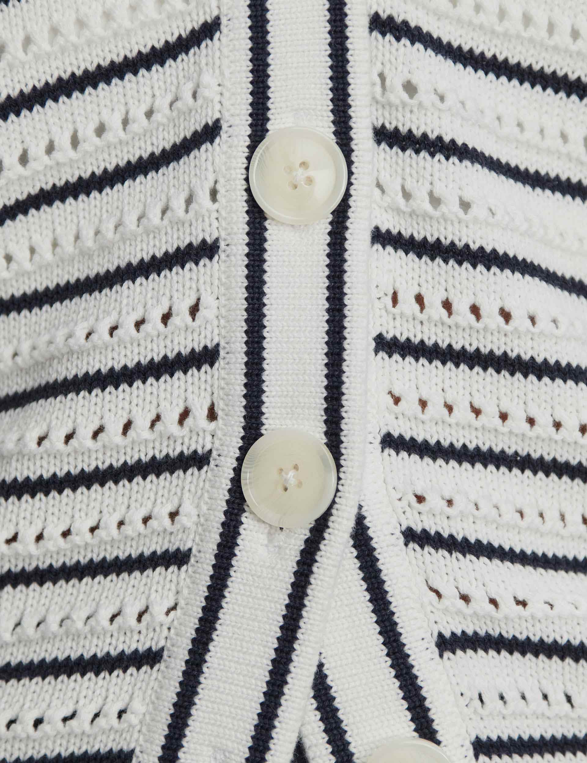 Antonia Relaxed Cardigan for Women - Soft Knit Open Front Sweater in White & Blue Nights - Perfect for Casual Wear, Office & Cozy Evenings