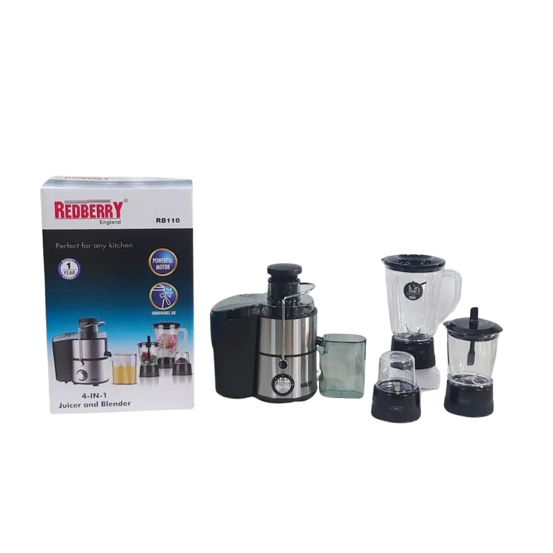 Redberry 4-in-1 Juicer and Blender - Powerful Fruit Extractor & Smoothie Maker for Healthy Drinks, Perfect for Home Kitchen & Gym Recovery