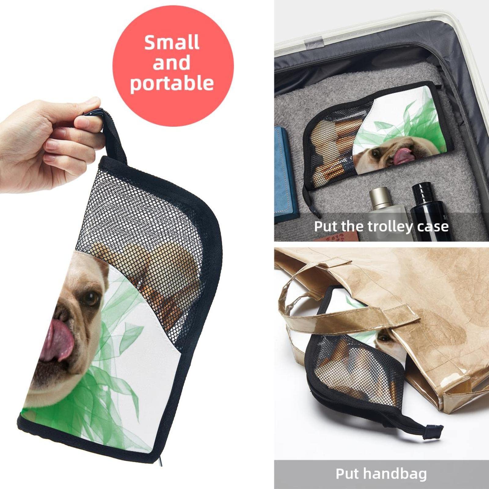 Portable Makeup Brush Organizer Bag with 12 Slots - Cute Bulldog Kiss Design Cosmetic Brush Holder Case for Travel & Home Storage