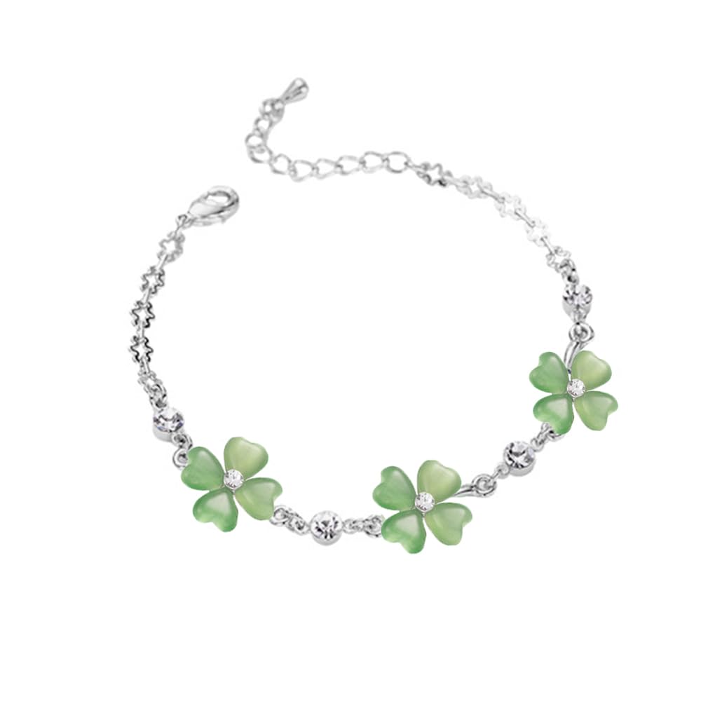 Lucky Four Leaf Clover Bracelet for Women - Elegant Cat Eye Crystal Shamrock Jewelry | Best Friend Birthday & Christmas Gift | St. Patrick's Day Accessories | Perfect for Everyday Wear, Office, Parties & Special Occasions