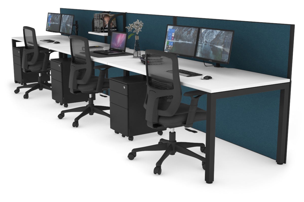 Horizon Quadro 3-Person Office Workstation with Square Legs - 1600L x 800W Dimensions, Cable Management Scallop - Ideal for Collaborative Workspaces, Open Offices & Modern Business Environments