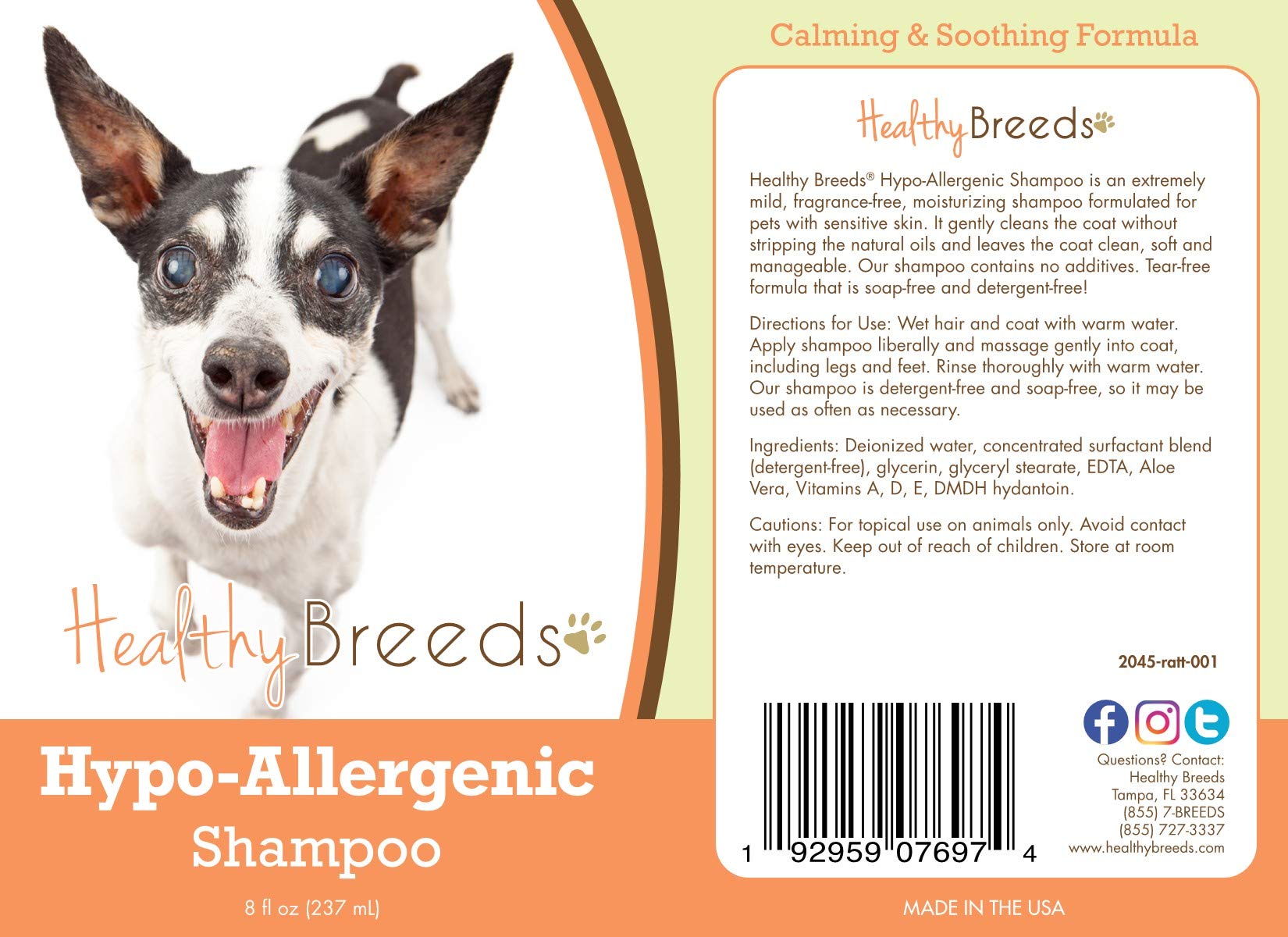 Healthy Breeds Hypo-Allergenic Dog Shampoo for Rat Terriers - 8 oz Gentle Formula for Sensitive Skin - Perfect for Bathing, Grooming & Allergy Relief