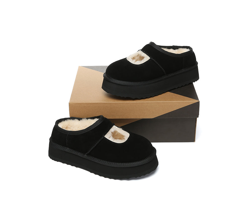 Australian Shepherd® UGG Slippers - Genuine Sheepskin Wool Ankle Booties with Platform Sole | Cozy Indoor/Outdoor House Shoes for Women - Perfect for Winter, Lounge & Home Comfort