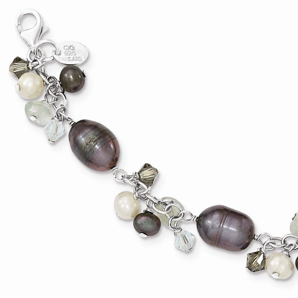 Elegant Sterling Silver Bracelet with Genuine Crystals & Freshwater Cultured Pearls - Perfect for Weddings, Parties & Special Occasions