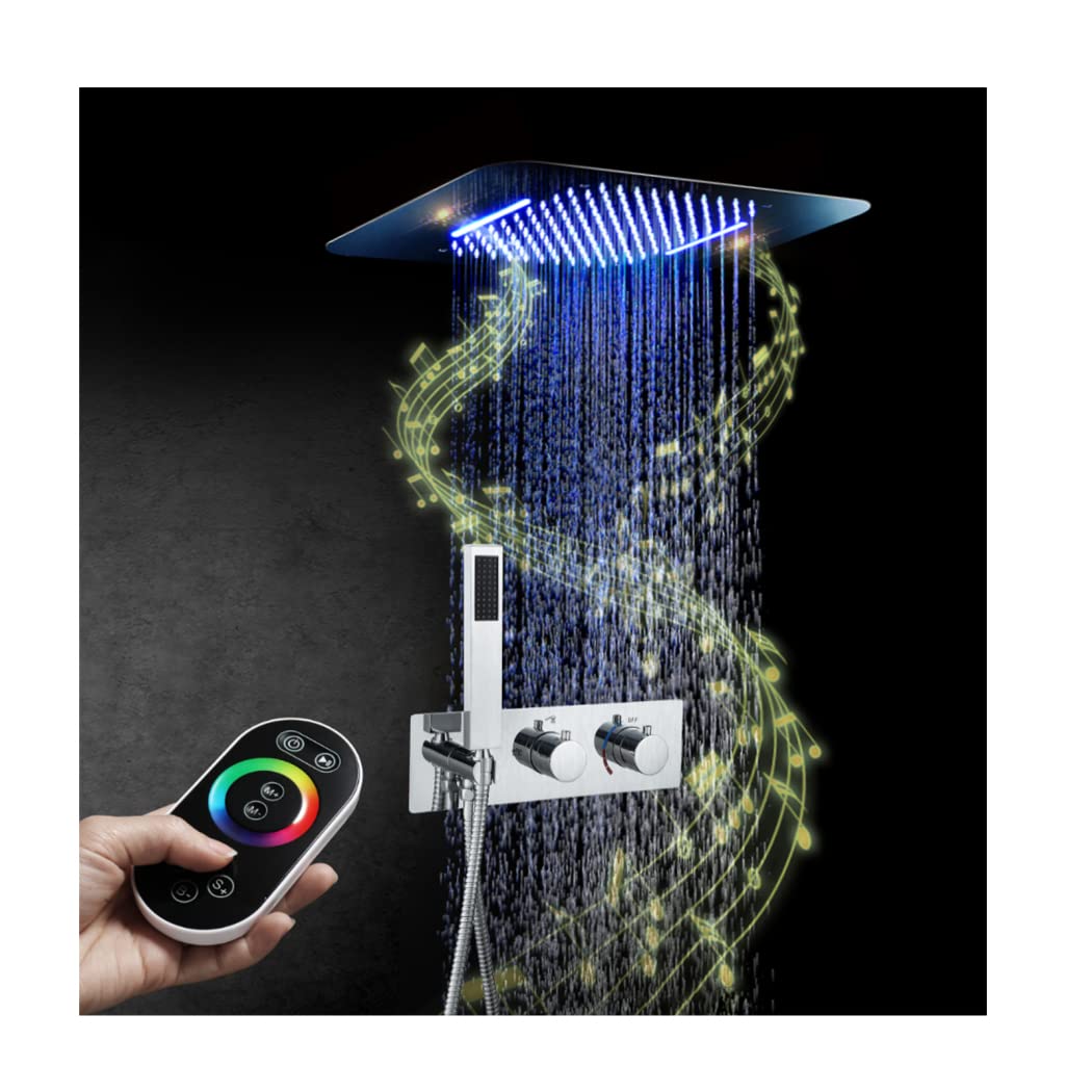 16 Colors LED Music Shower System - Luxury Hot/Cold Rainfall Shower Head Combo with 580x380mm 2-Function Faucet Set for Modern Bathroom Upgrade | Perfect for Spa-Like Relaxation & Mood Lighting