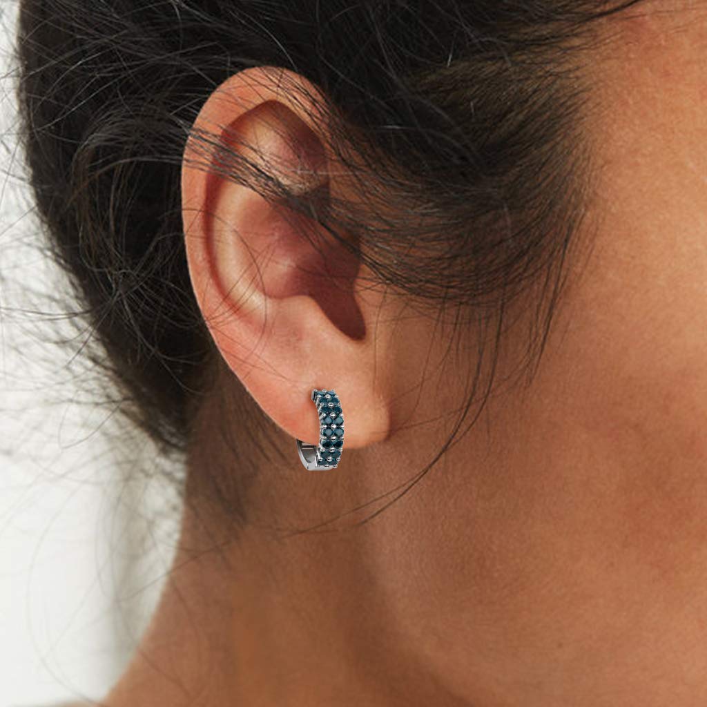 Blue Diamond Double Row Hoop Earrings 1.10 Carat Total Weight 14K White Gold - Perfect for Weddings, Parties & Special Occasions