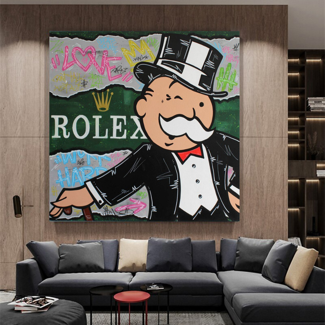 Alec Monopoly Rolex Money Man Canvas Art Print - Pop Culture Wall Decor for Living Room, Office & Man Cave