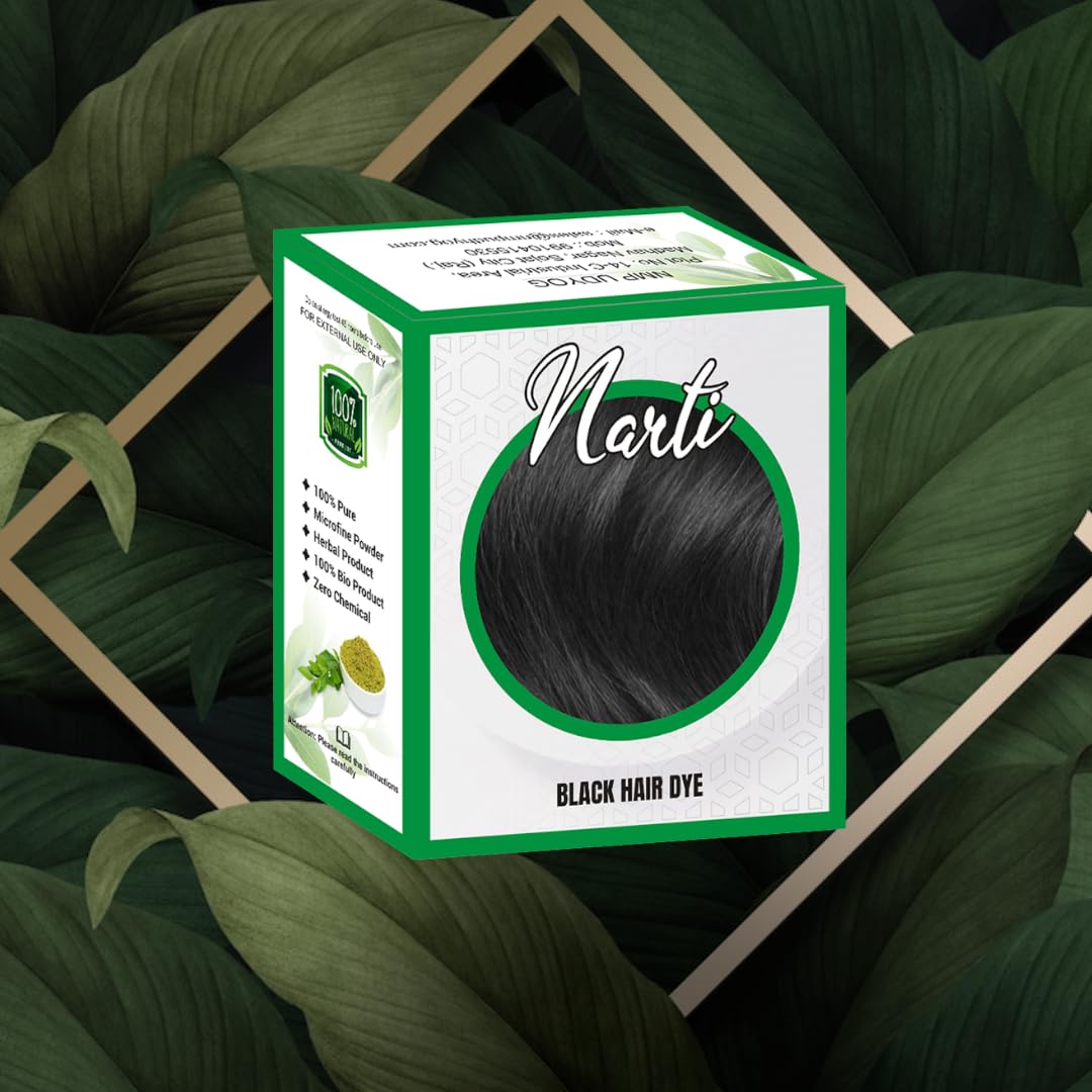 Narti Black Henna Hair Color Powder - Ammonia-Free, Lasts Up to 60 Days | Natural Grey Hair Coverage | Softens & Conditions Hair | Permanent Hair Dye for Women & Men | 60g Pack | Perfect for Home Hair Coloring & DIY Beauty Treatments