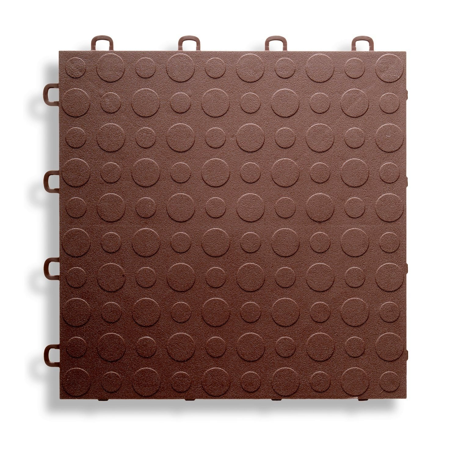Brown Block Tile B0US5230 - Durable Interlocking Garage Floor Tiles with Coin Pattern for Easy Installation - Perfect for Garage, Workshop, and Home Gym Flooring