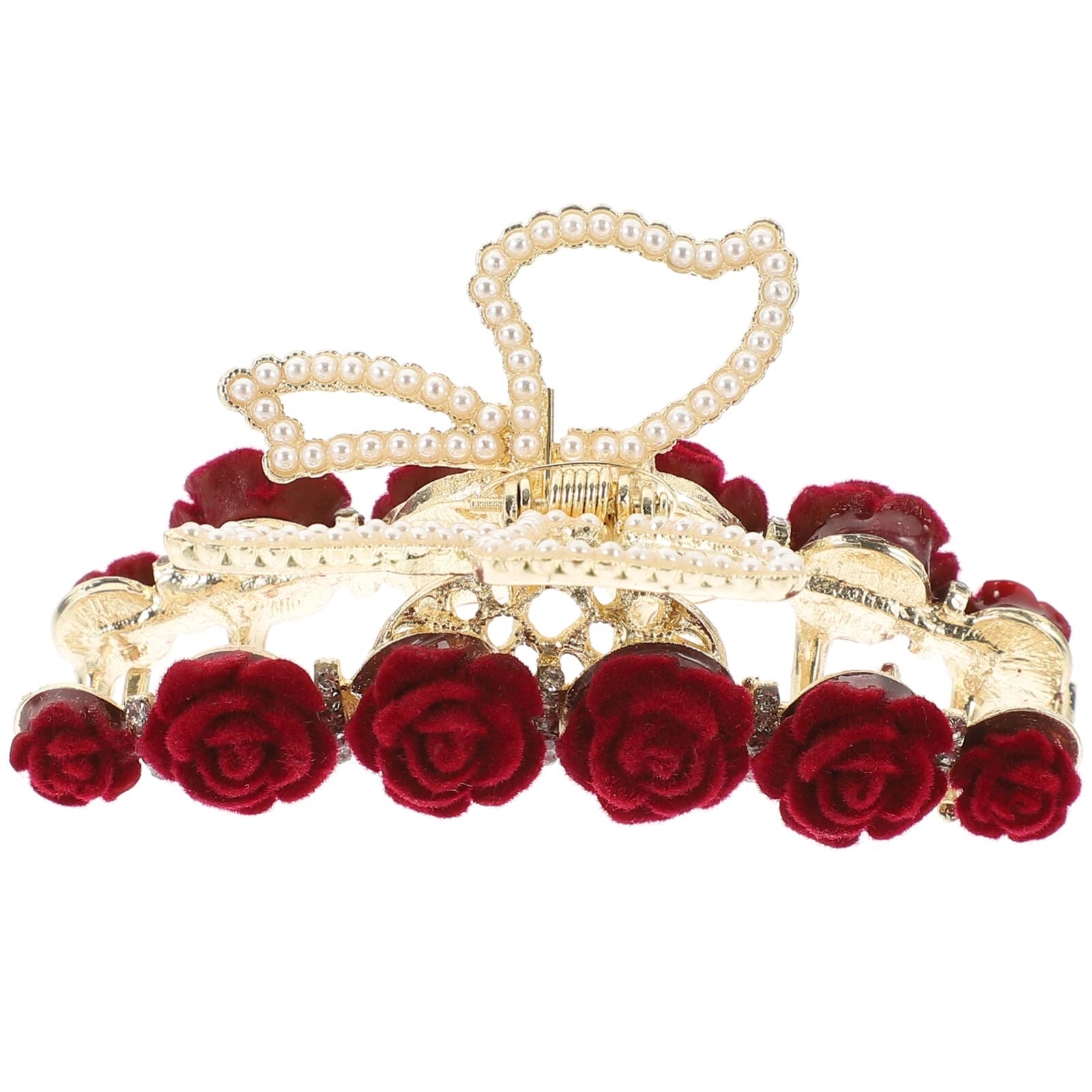 FRCOLOR Rose Flower Hair Clips - Metal Red Rose Hair Claw with Pearl Accents, Jaw Clips & Barrettes for Women & Girls | Perfect for Weddings, Parties & Everyday Hairstyles